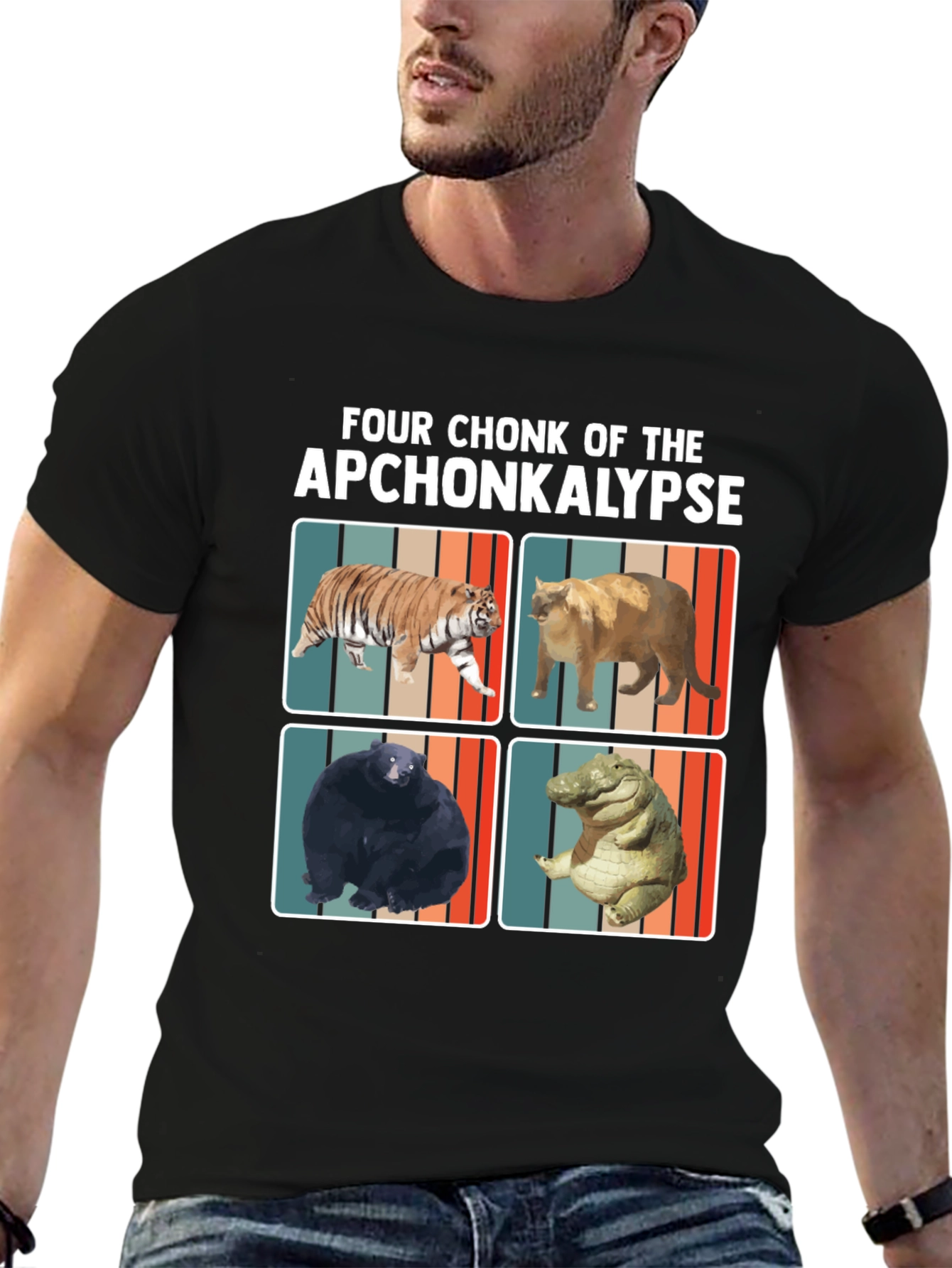 Four Chonk of the Apchonkalypse Funny Graphic Tee
