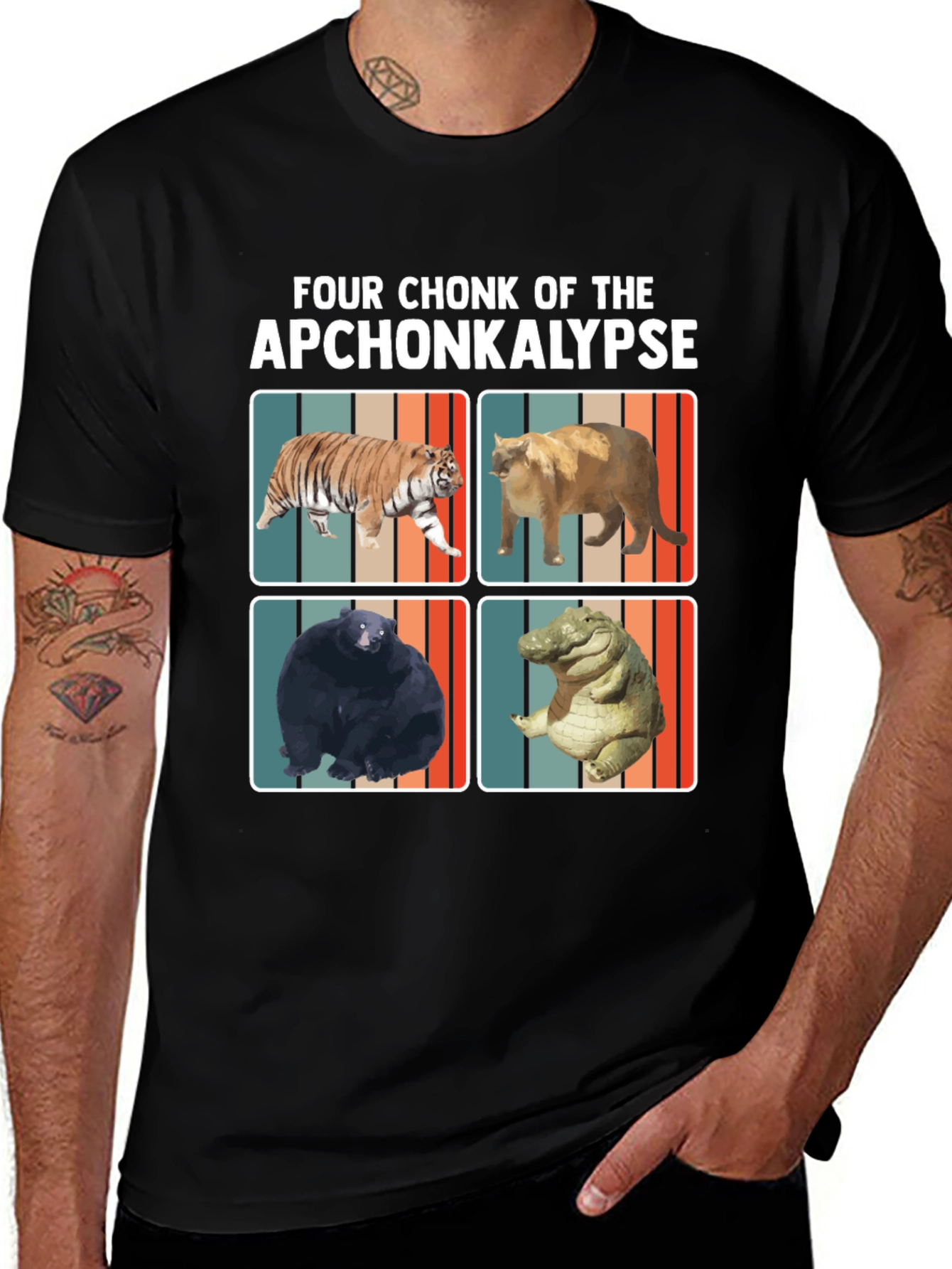 Four Chonk of the Apchonkalypse Funny Graphic Tee