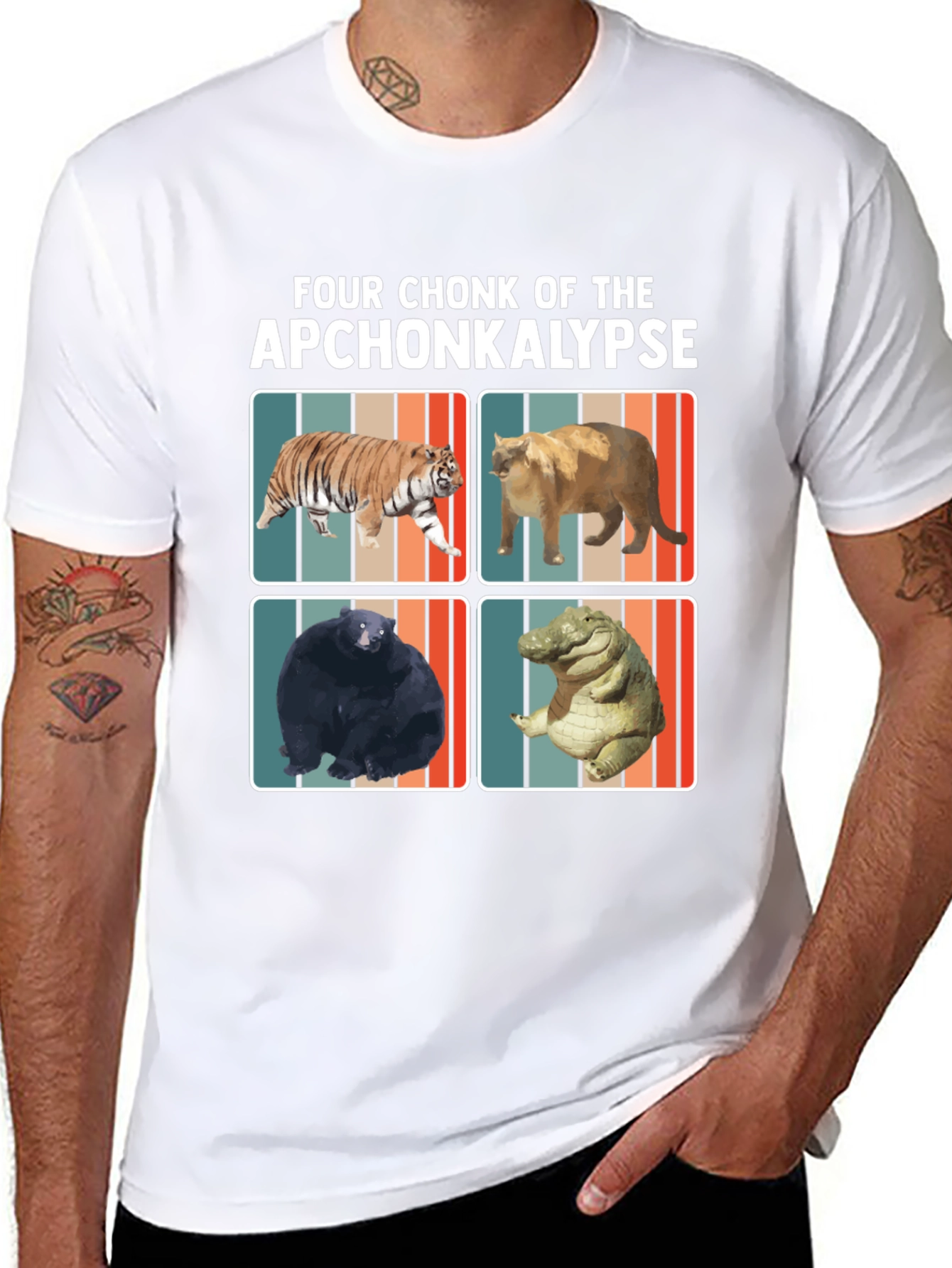 Four Chonk of the Apchonkalypse Funny Graphic Tee