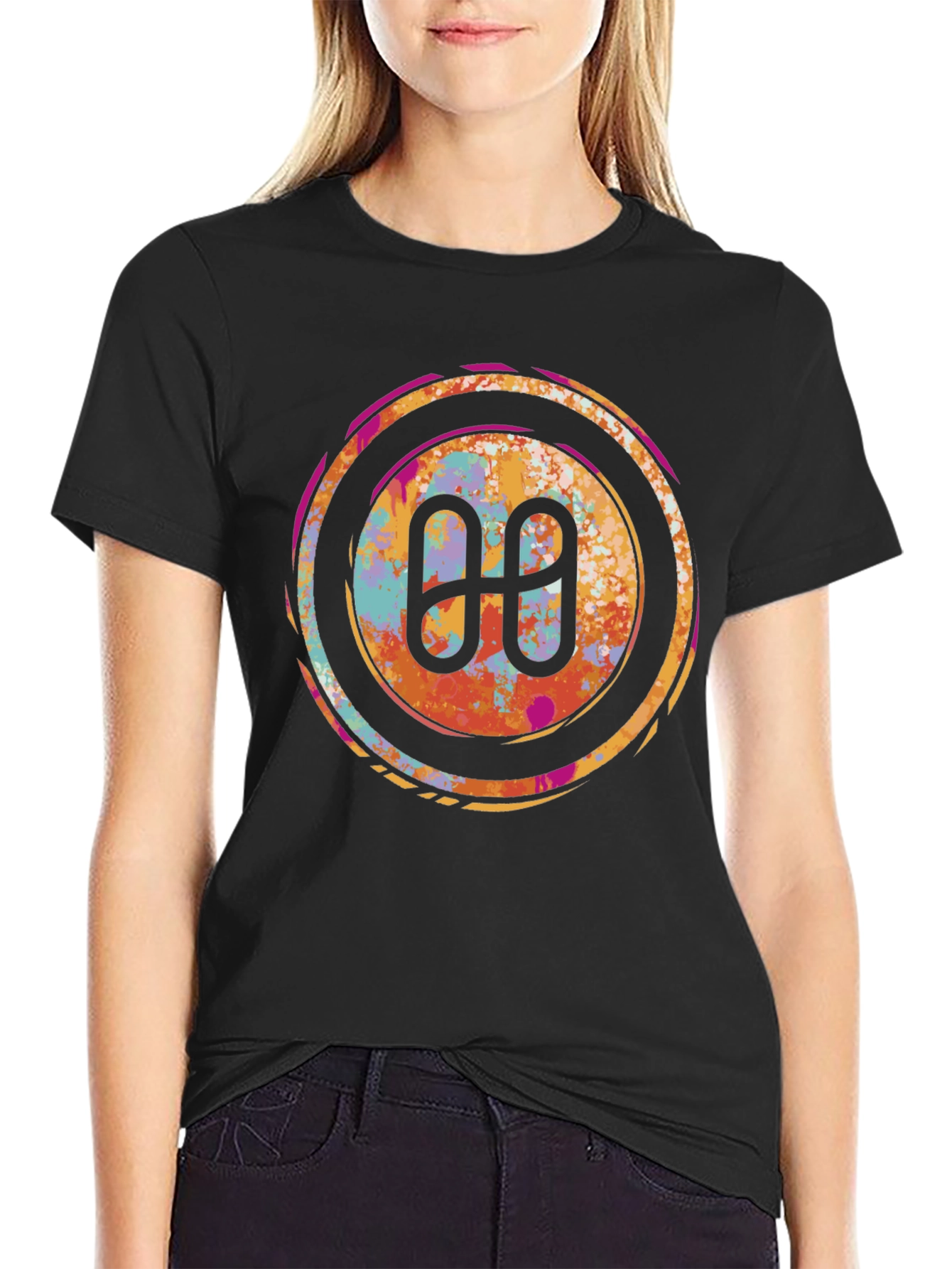Abstract Circle Logo Graphic Tee - Black