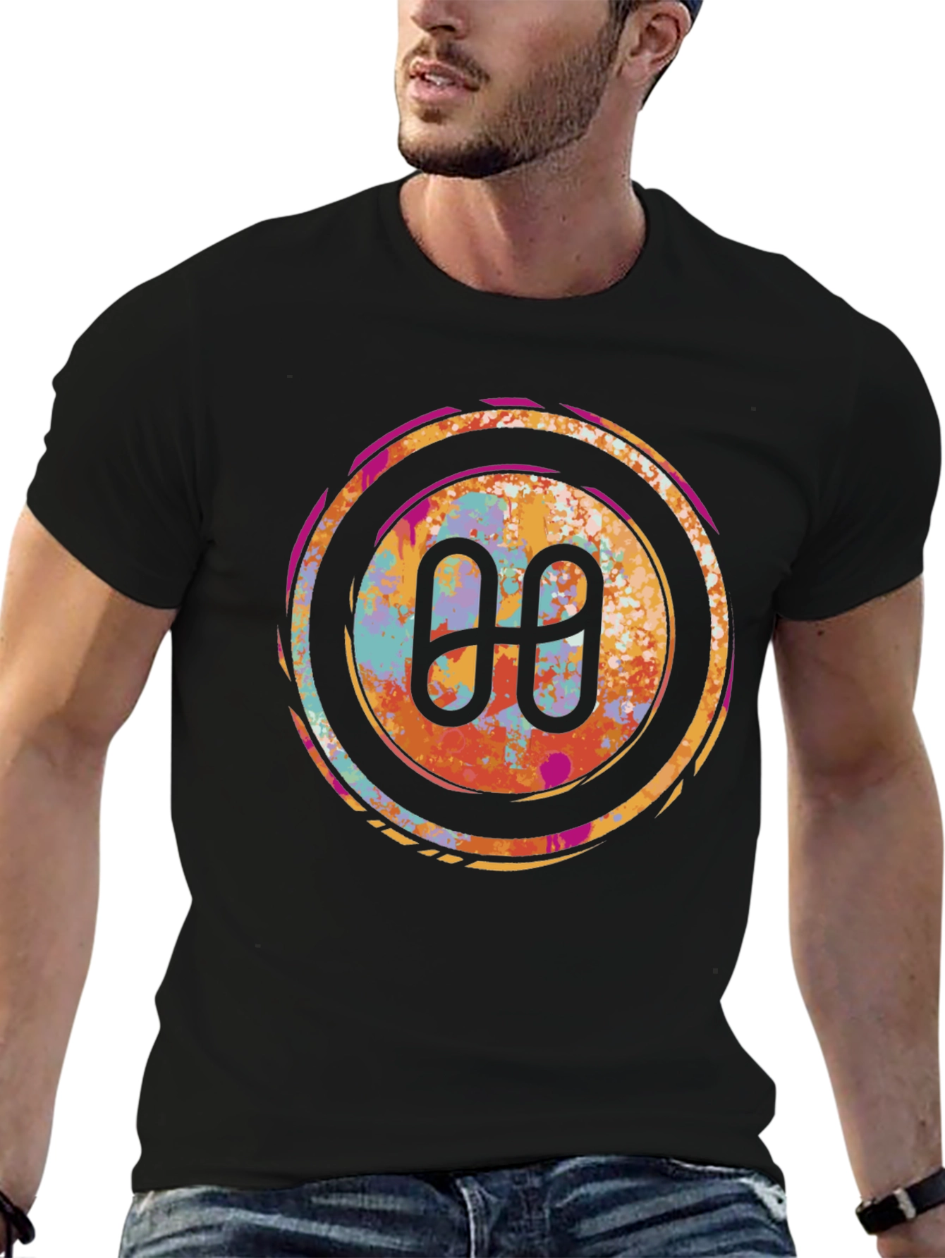 Abstract Circle Logo Graphic Tee - Black