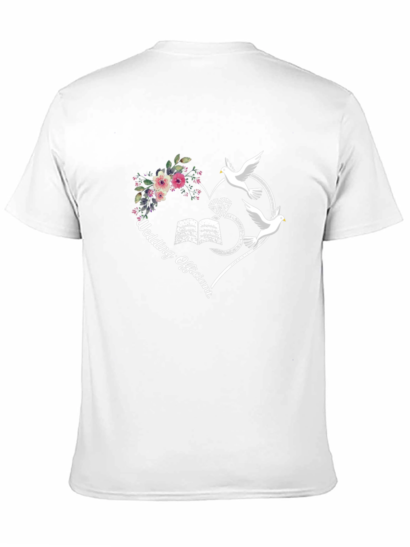 Wedding Officiant T-Shirt: Heart Doves Flowers Design