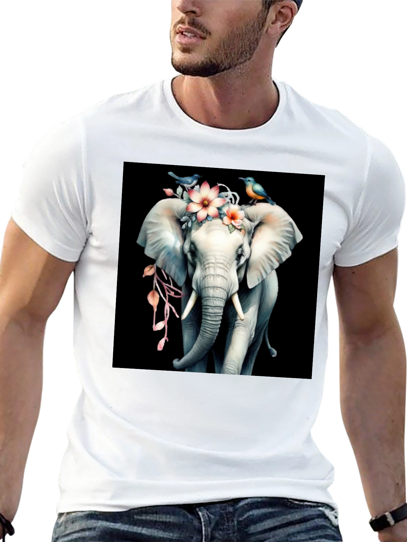 Floral Elephant Graphic Tee - Unique Design