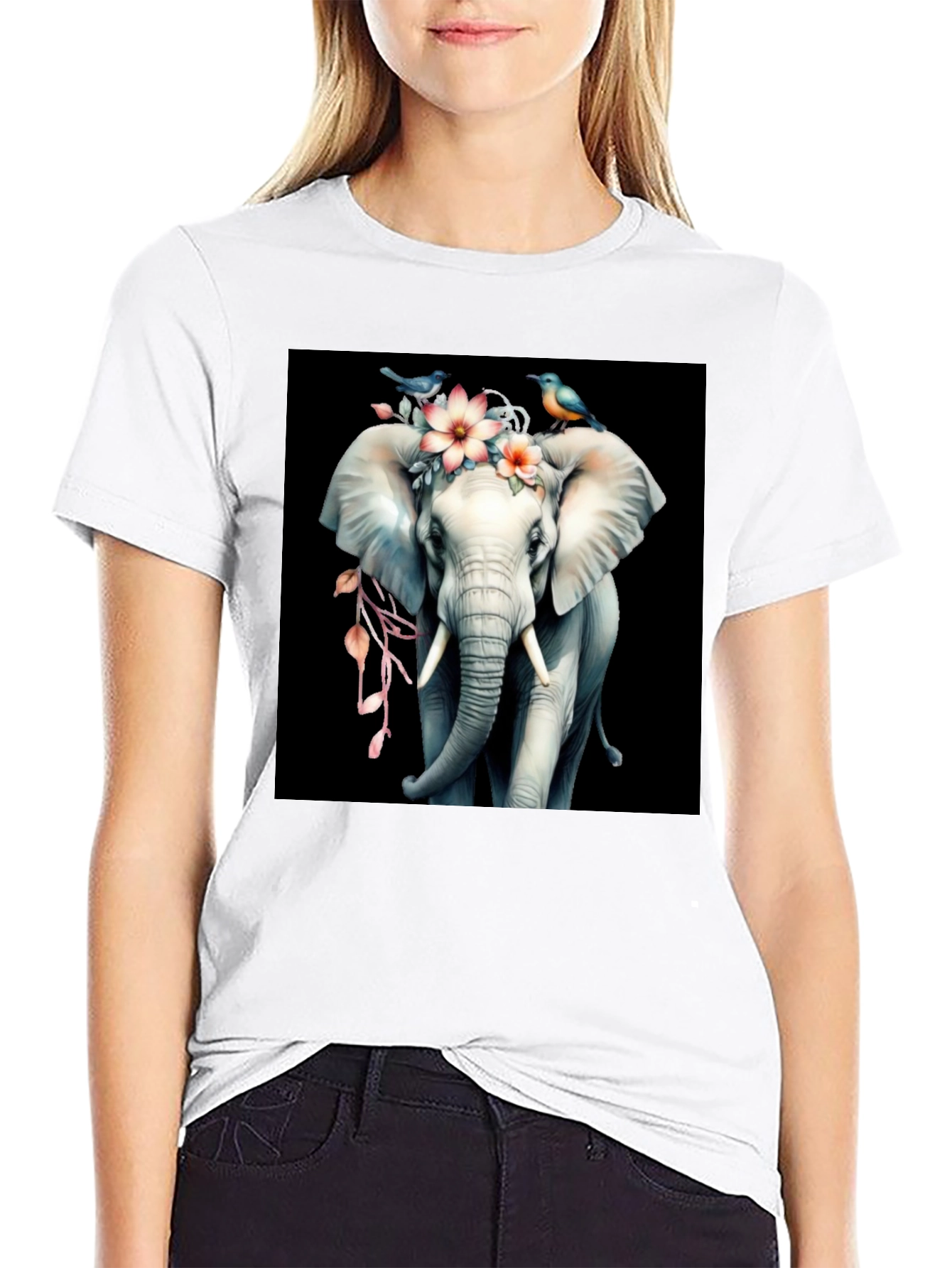 Floral Elephant Graphic Tee - Unique Design