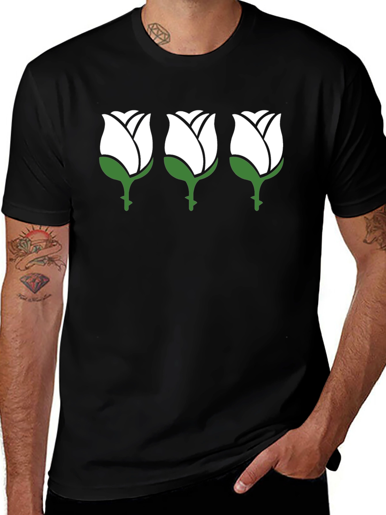 Rose Trio Black T-Shirt - Mens