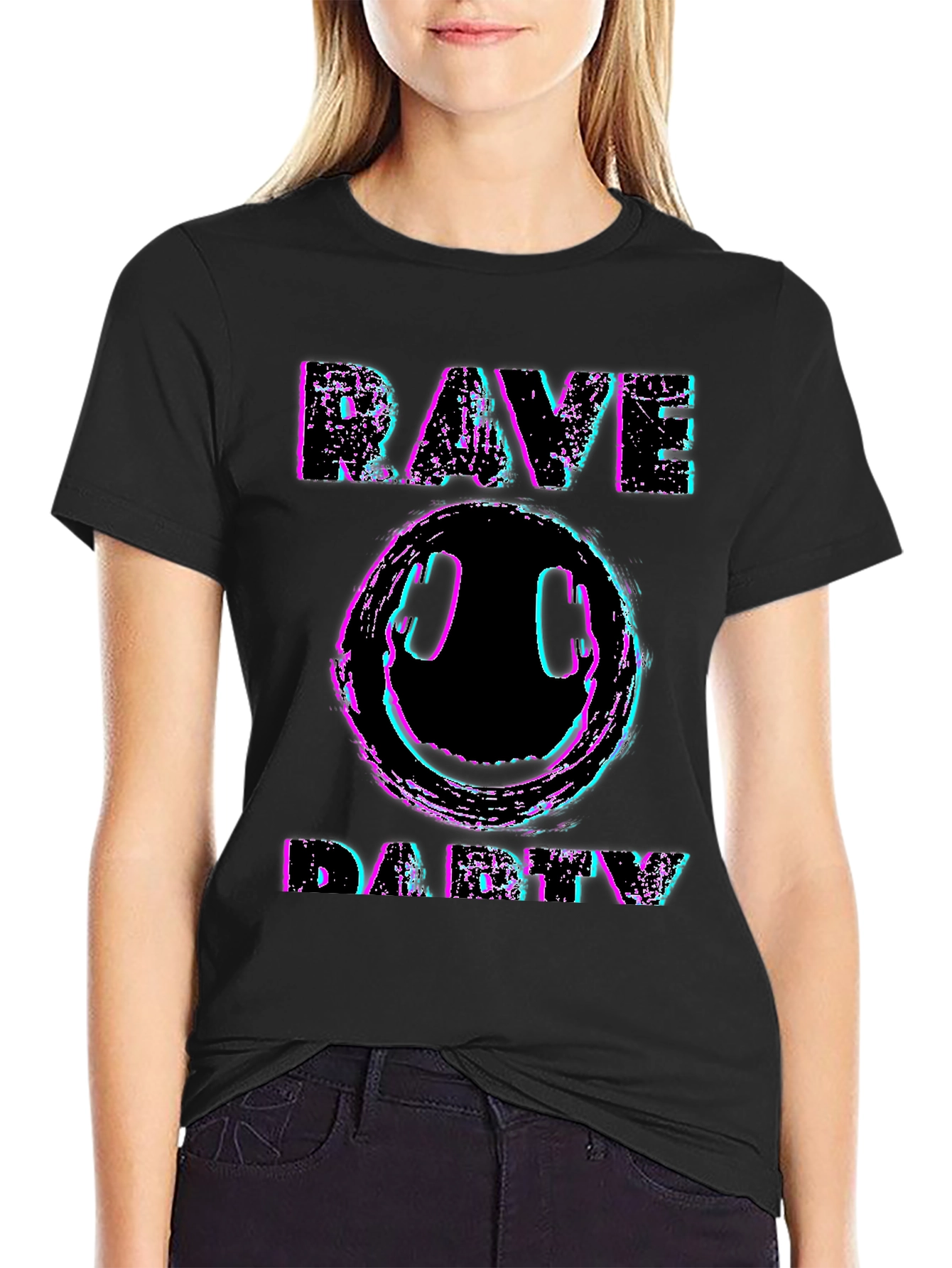 Rave Party Graphic T-Shirt - Black