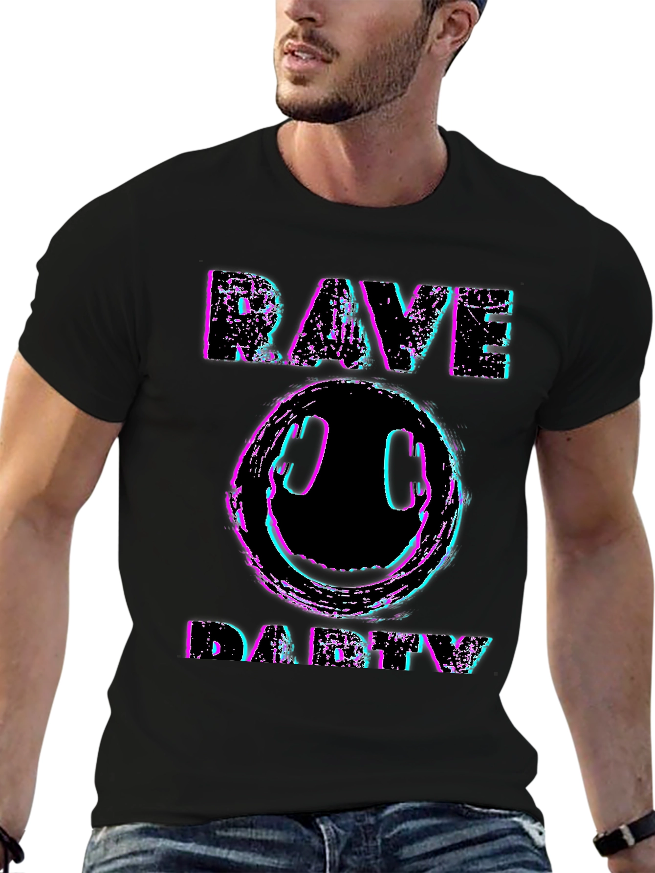 Rave Party Graphic T-Shirt - Black