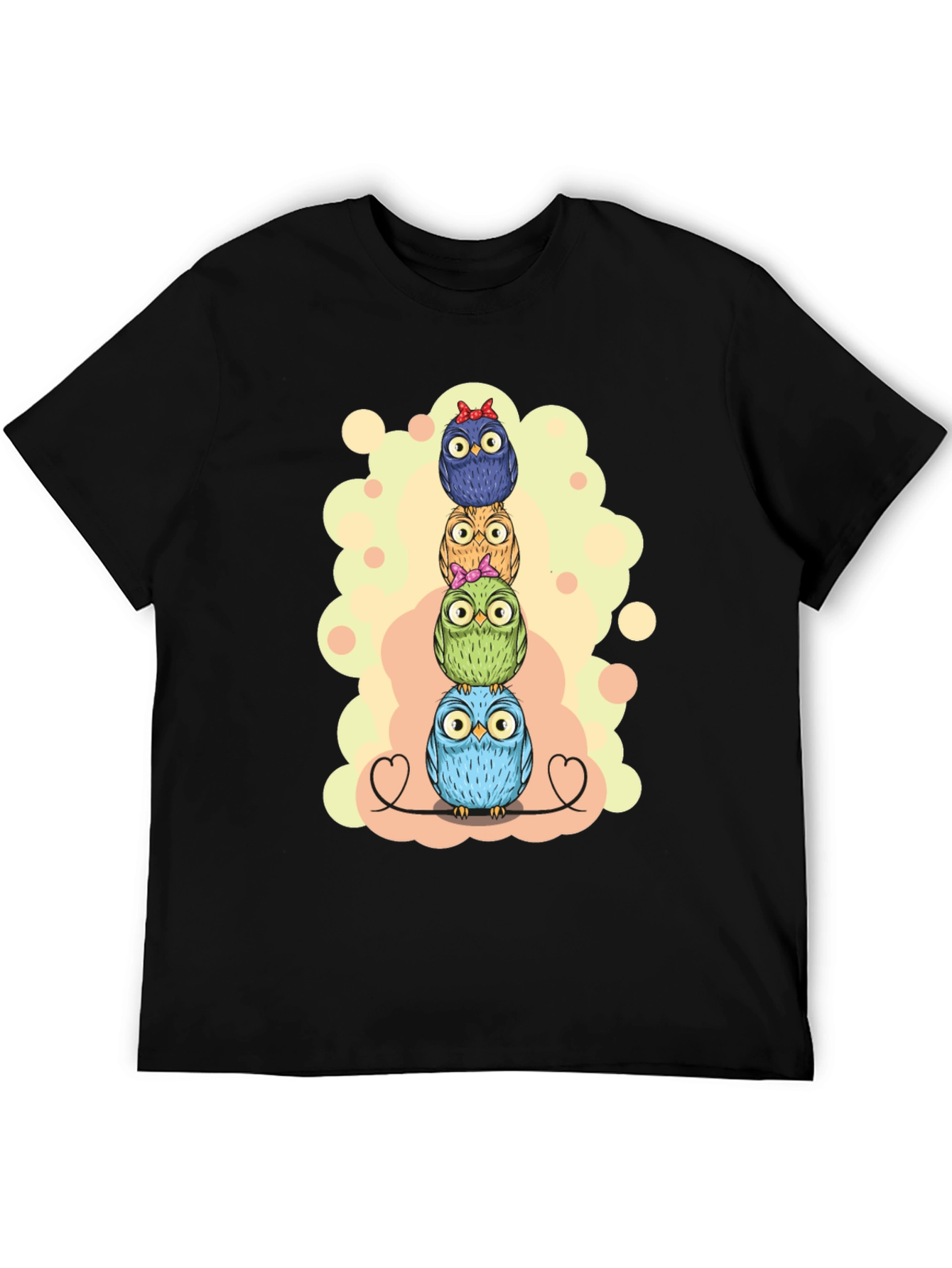 Stacked Owls Graphic Tee - Black Cotton T-Shirt