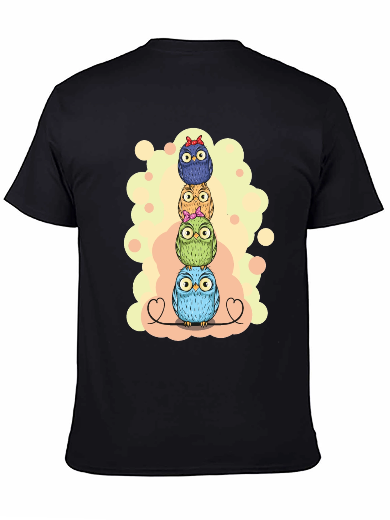 Stacked Owls Graphic Tee - Black Cotton T-Shirt