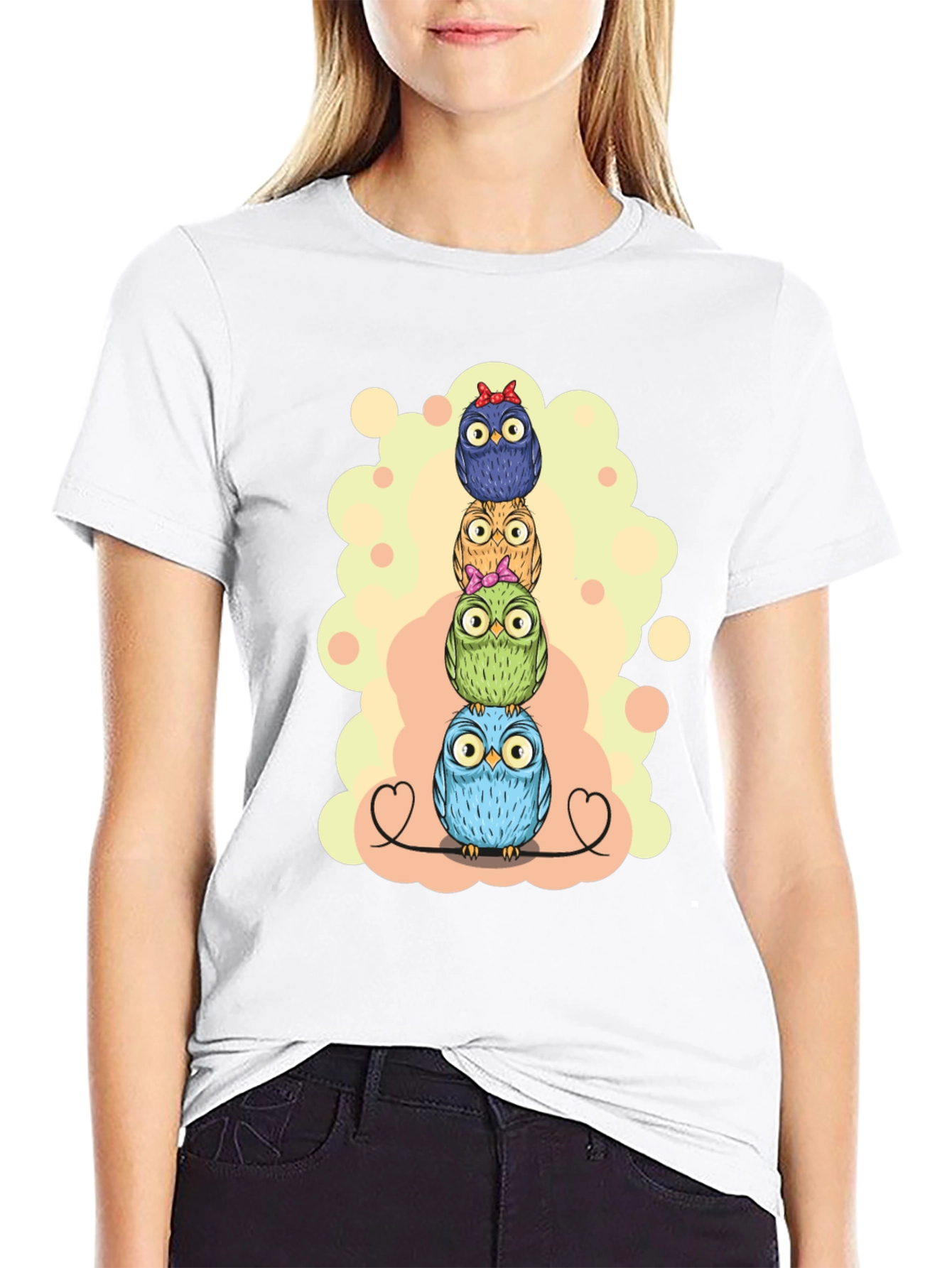 Stacked Owls Graphic Tee - Black Cotton T-Shirt