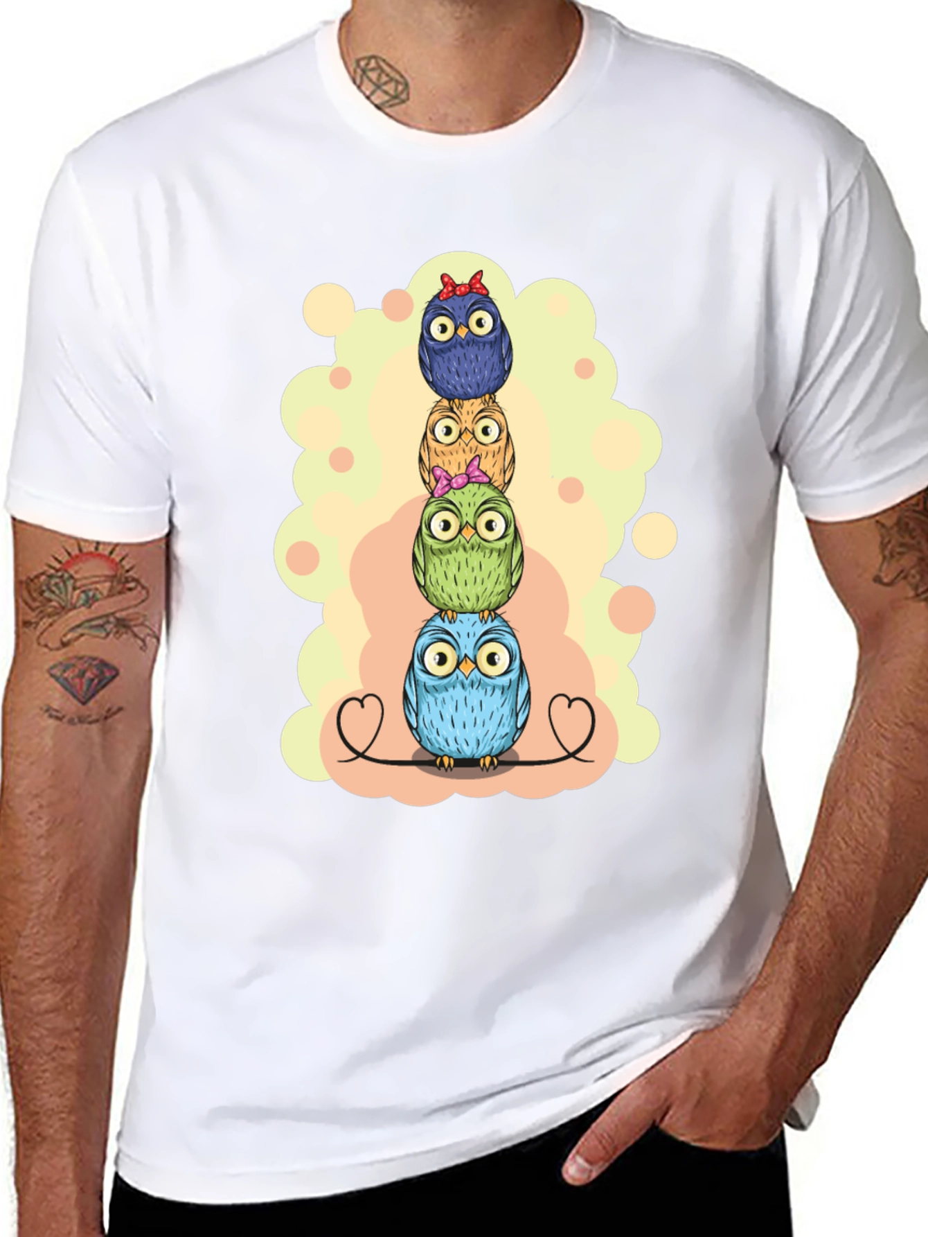 Stacked Owls Graphic Tee - Black Cotton T-Shirt