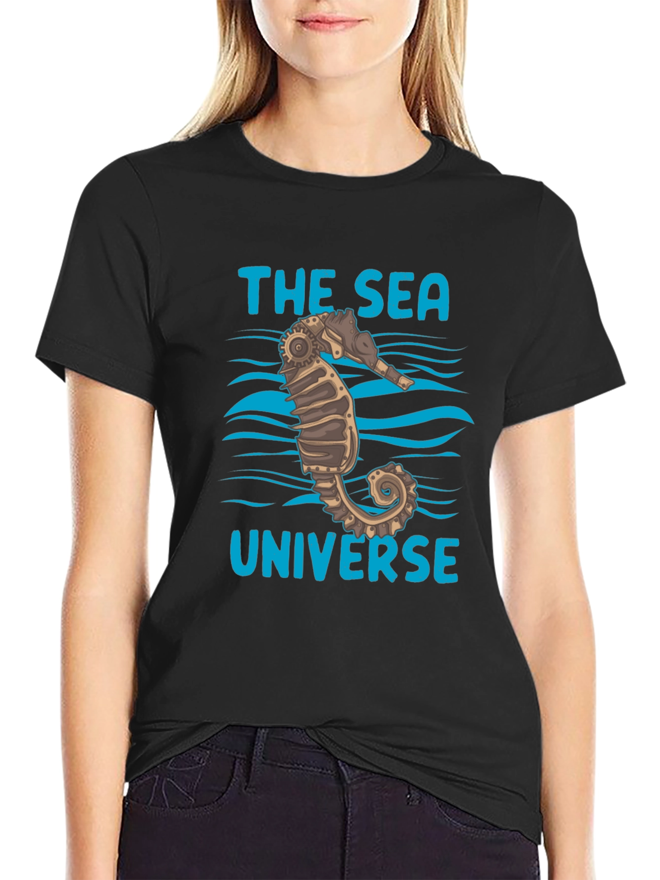 The Sea Universe Black Graphic T-Shirt