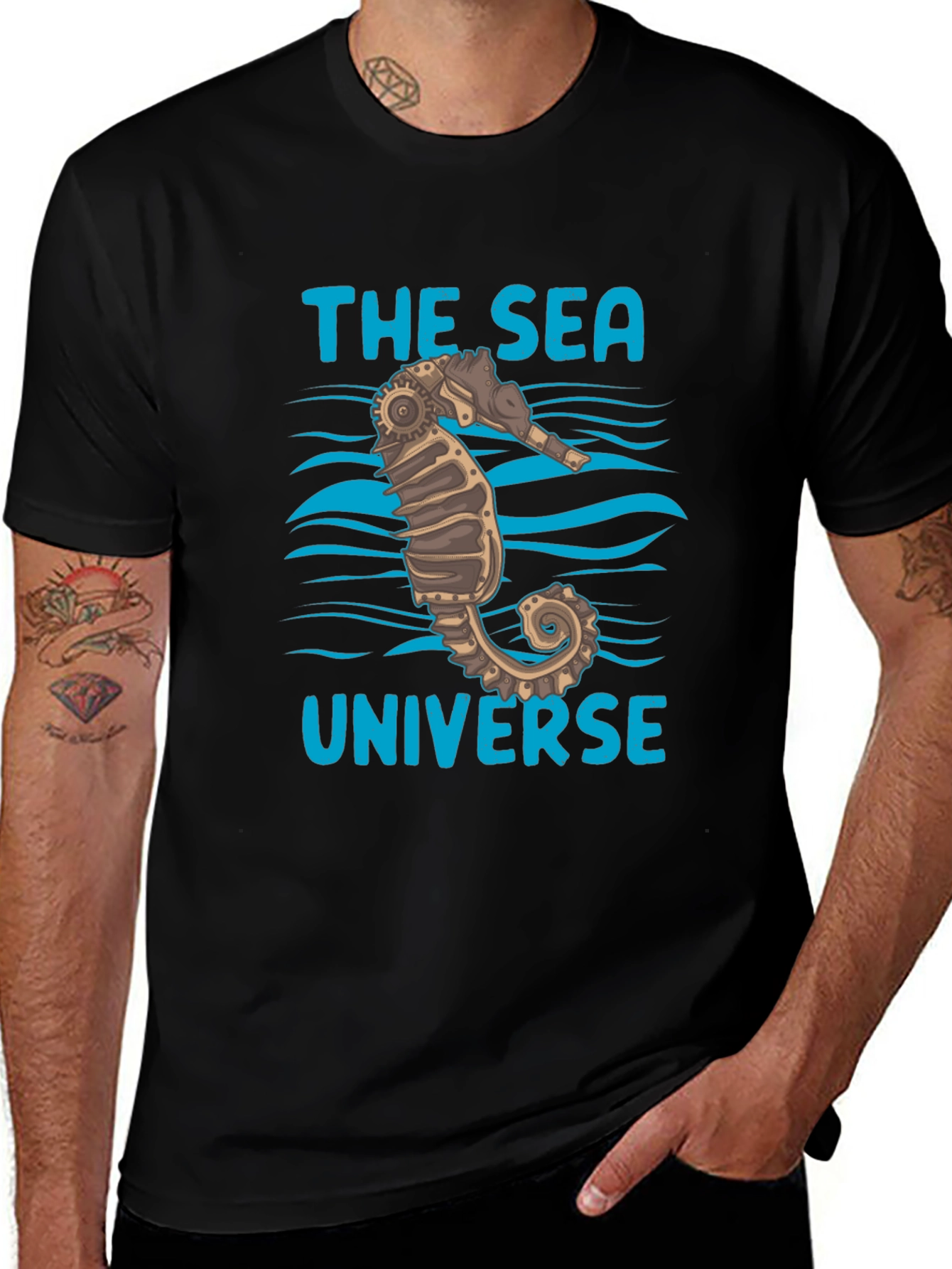 The Sea Universe Black Graphic T-Shirt