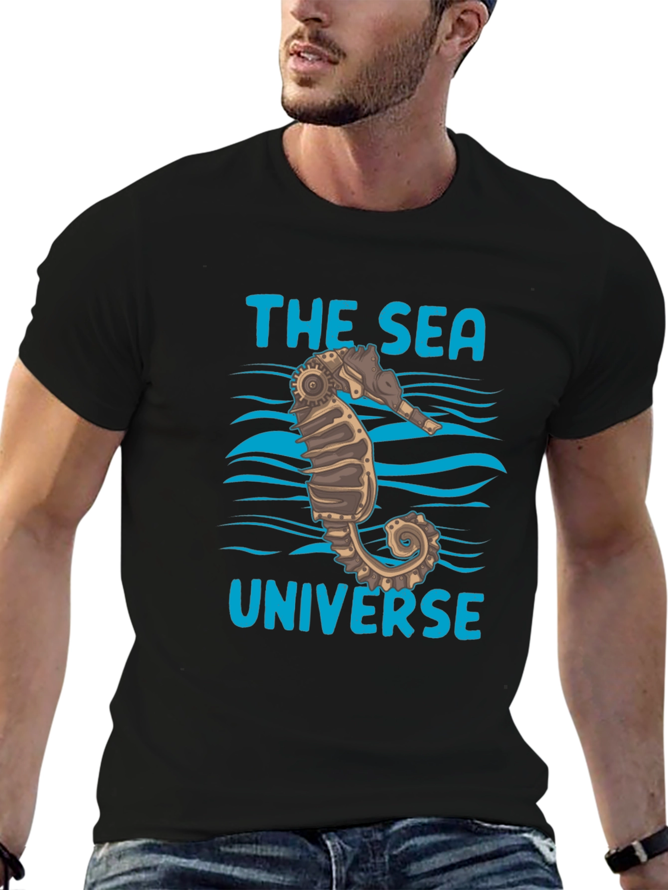 The Sea Universe Black Graphic T-Shirt