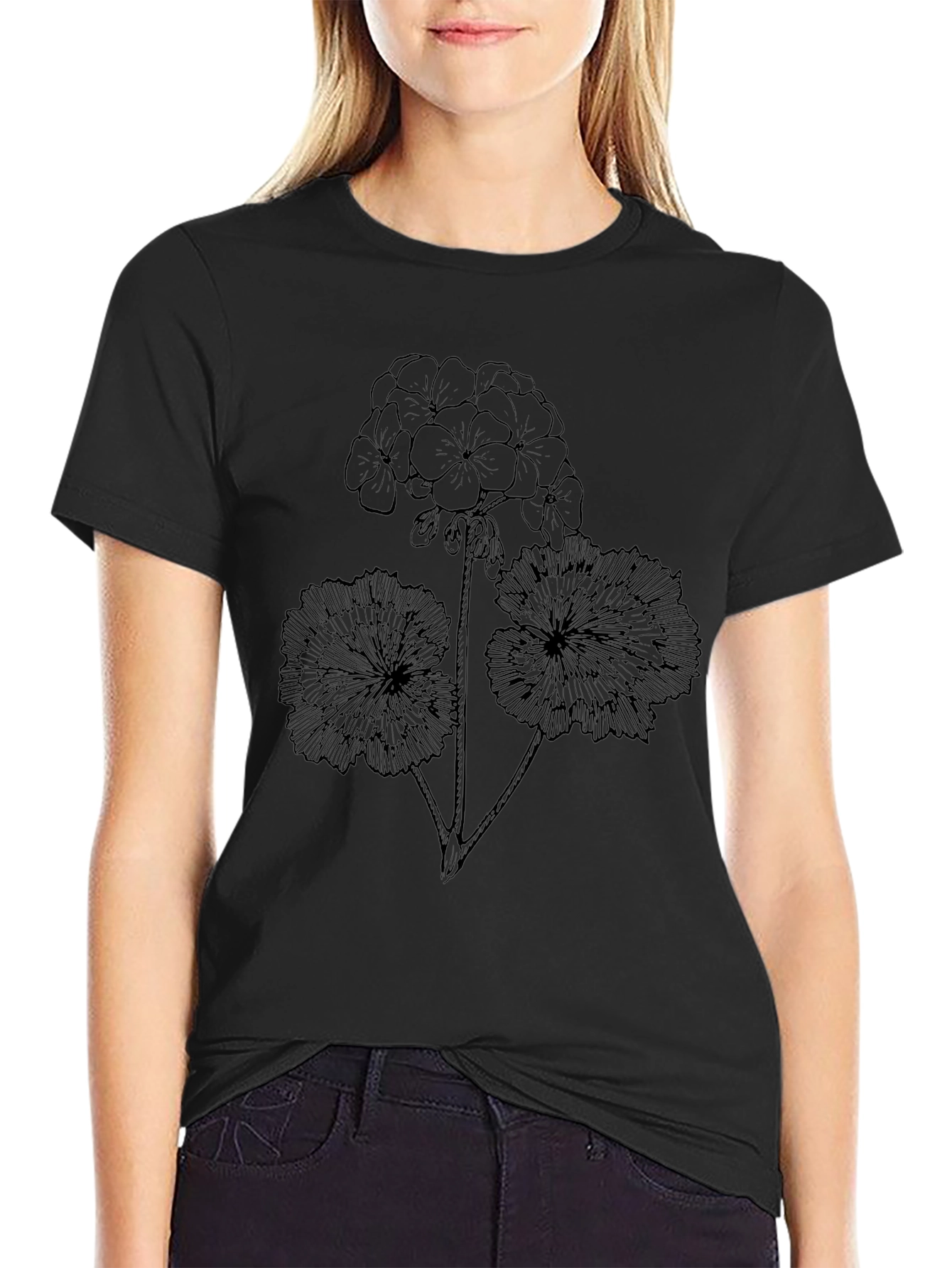 Floral Graphic Print Black T-Shirt
