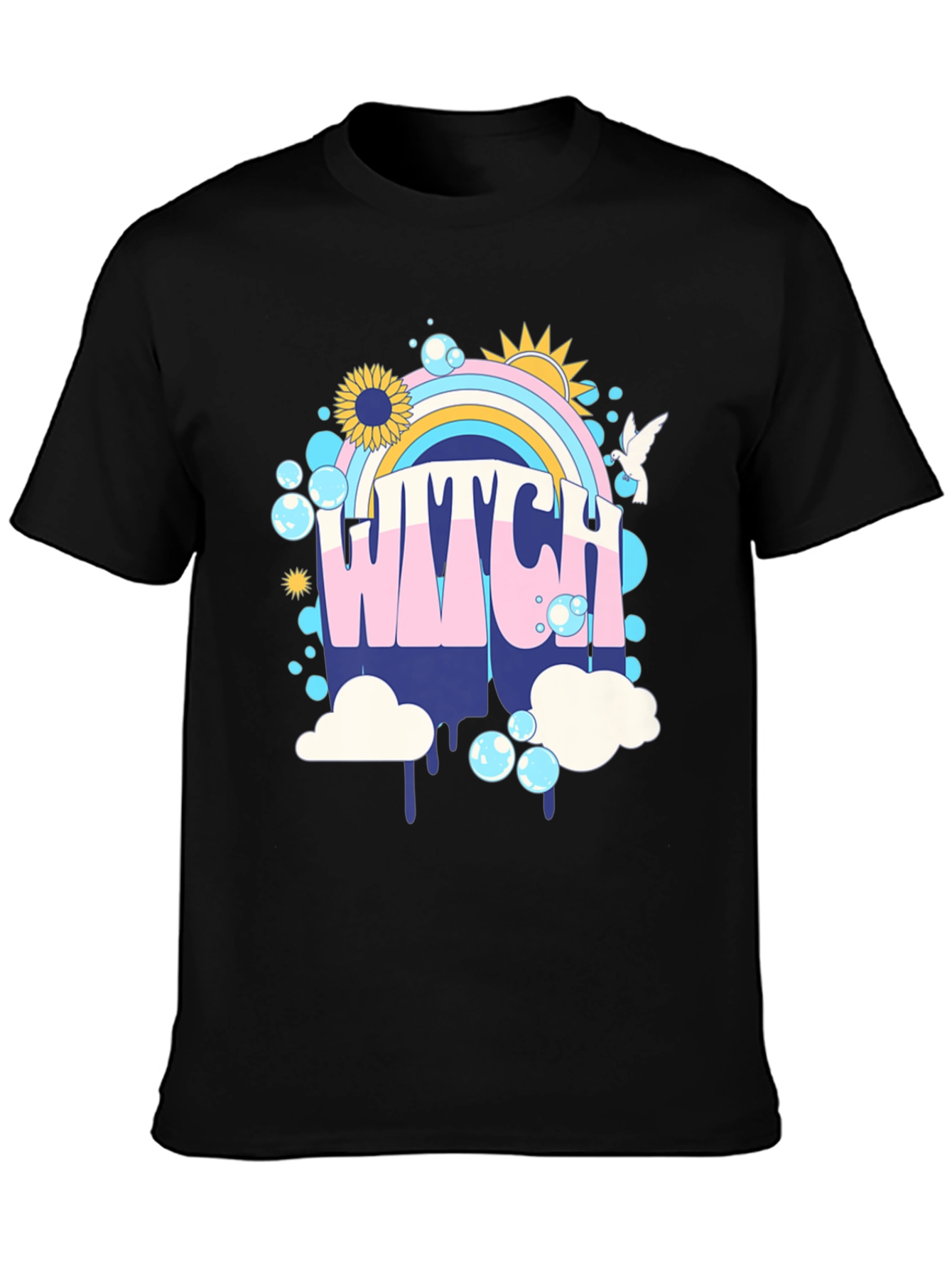 Retro Witch T-Shirt - Rainbow Graphic Tee