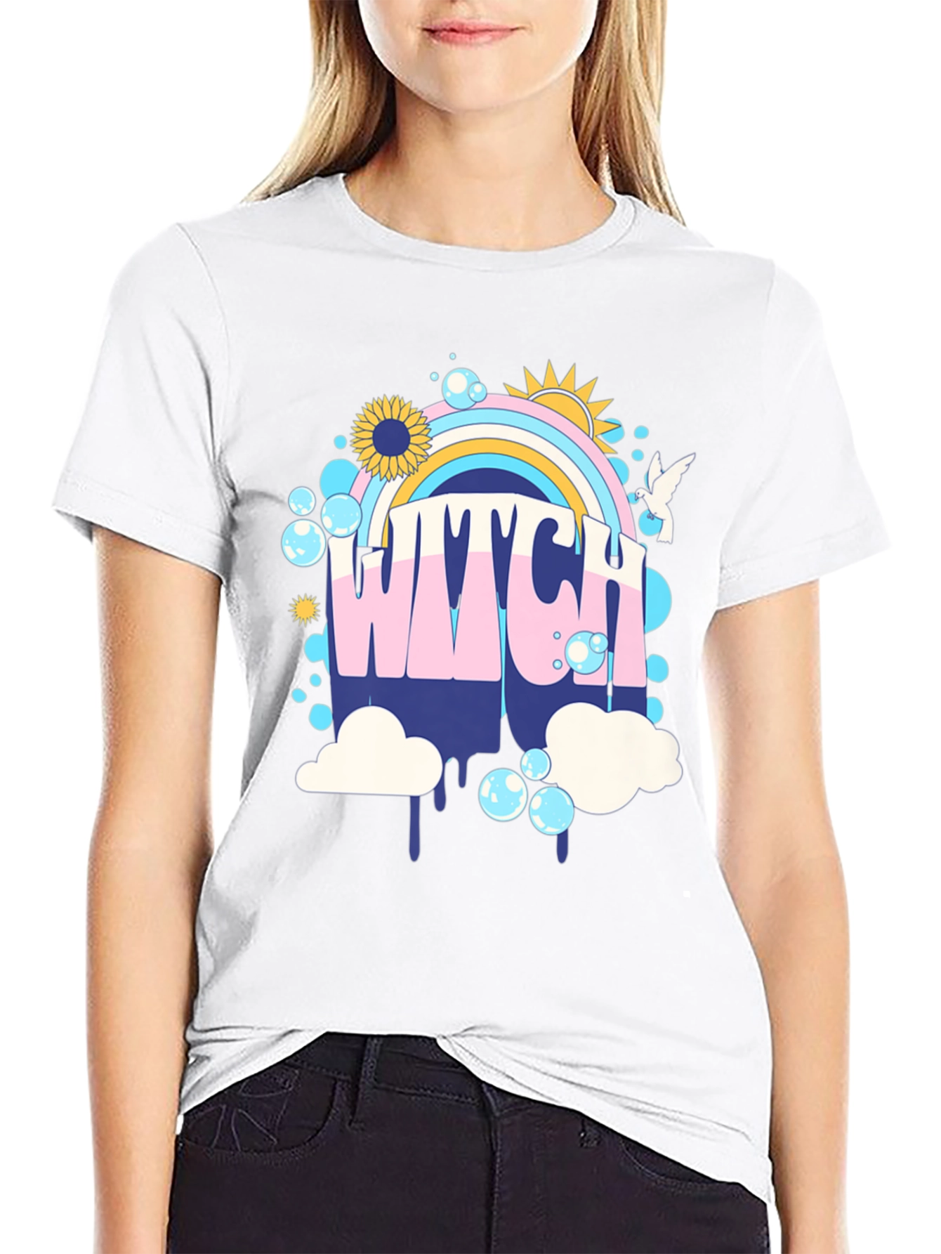 Retro Witch T-Shirt - Rainbow Graphic Tee