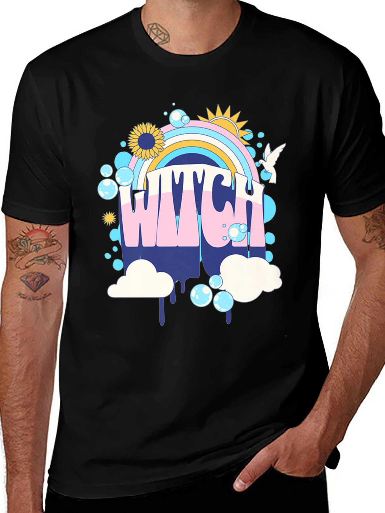 Retro Witch T-Shirt - Rainbow Graphic Tee