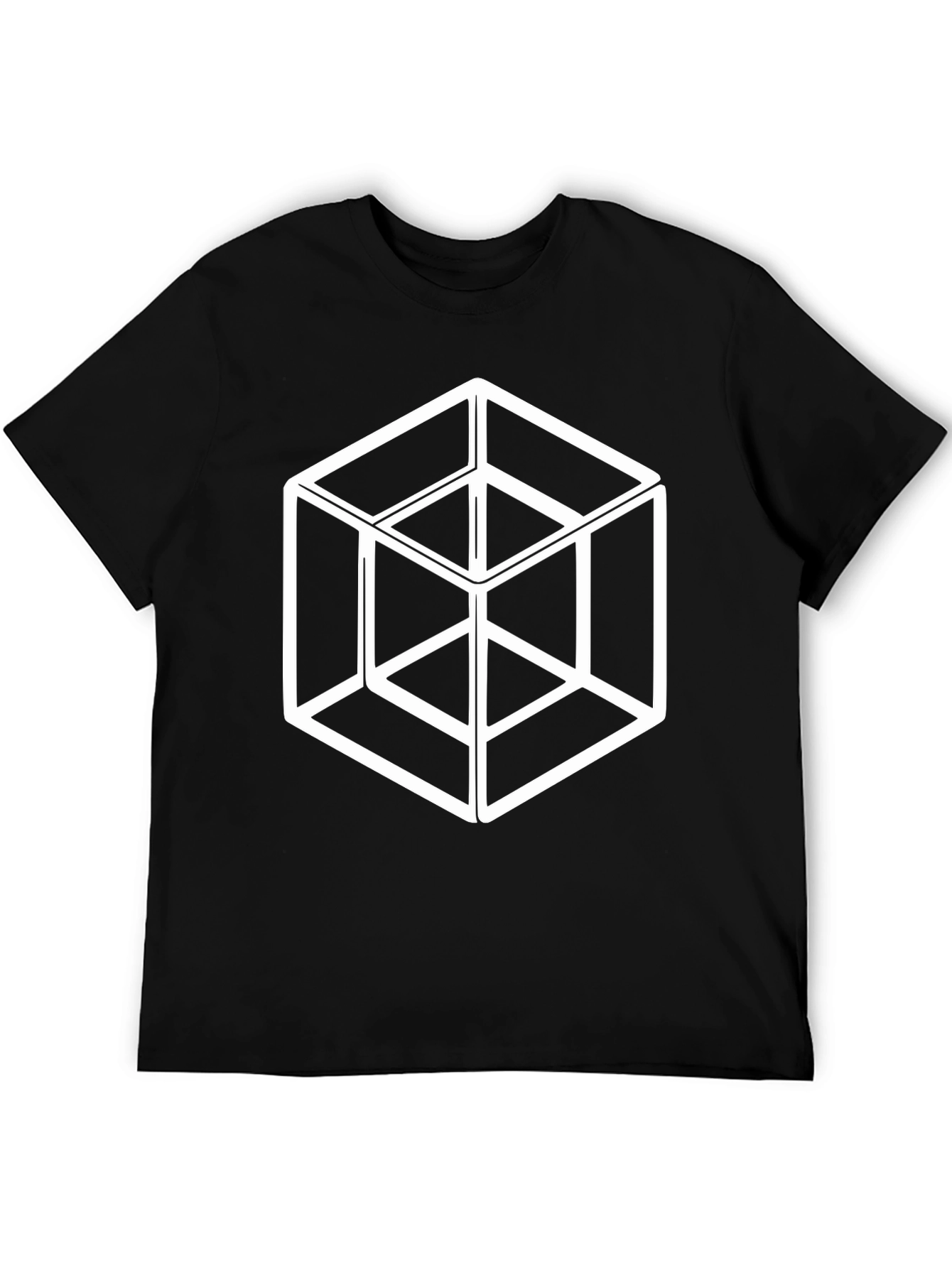 Optical Illusion Cube Graphic Tee - Black Cotton T-Shirt