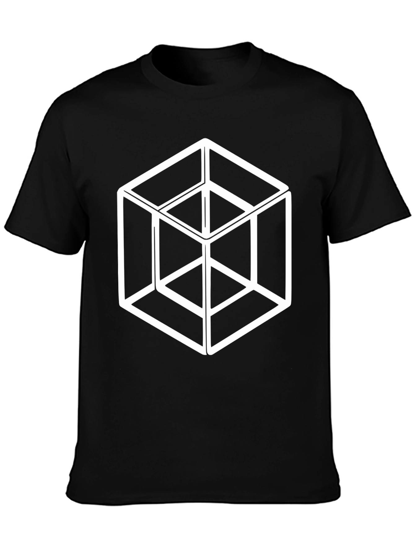 Optical Illusion Cube Graphic Tee - Black Cotton T-Shirt