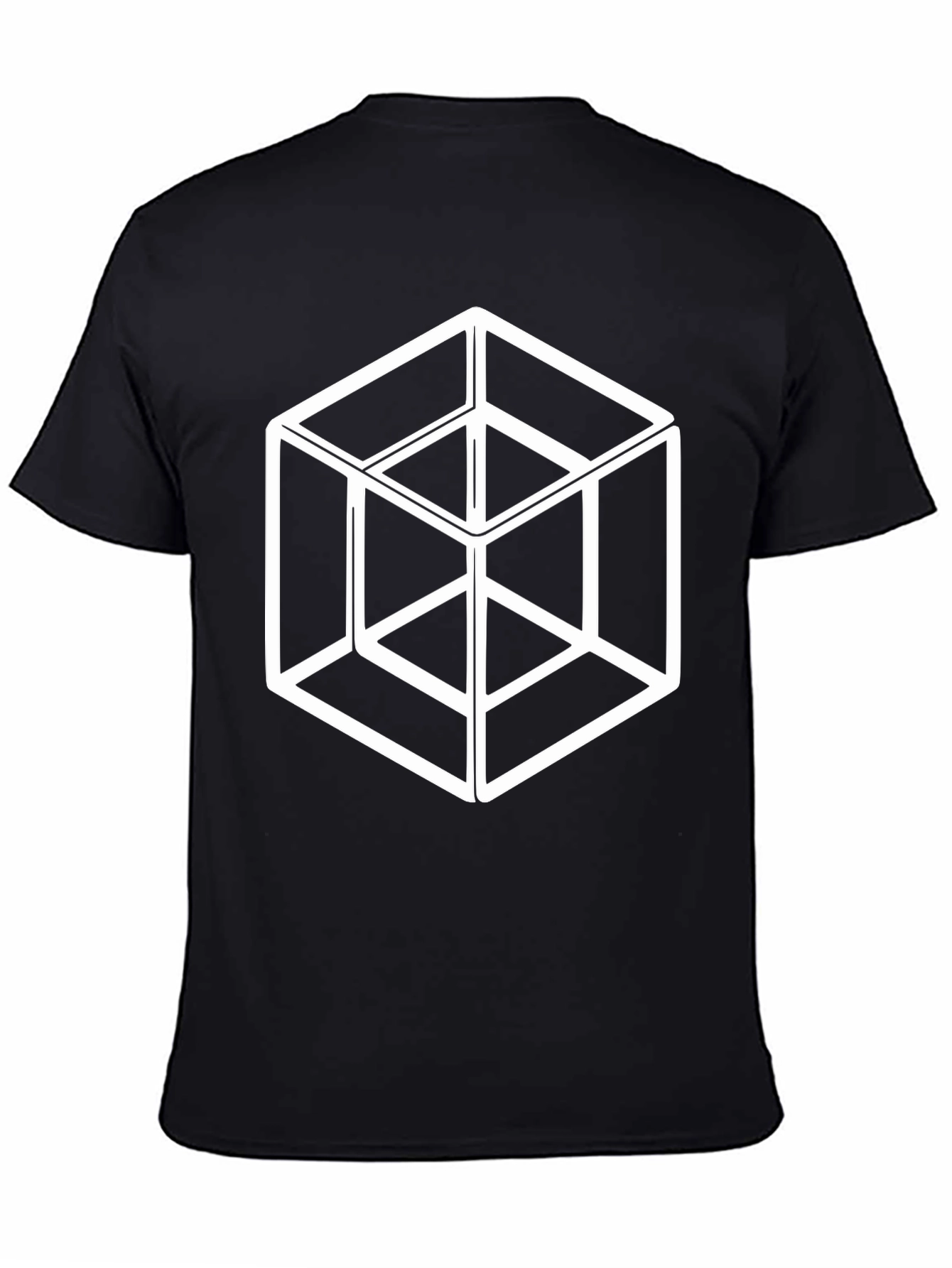 Optical Illusion Cube Graphic Tee - Black Cotton T-Shirt