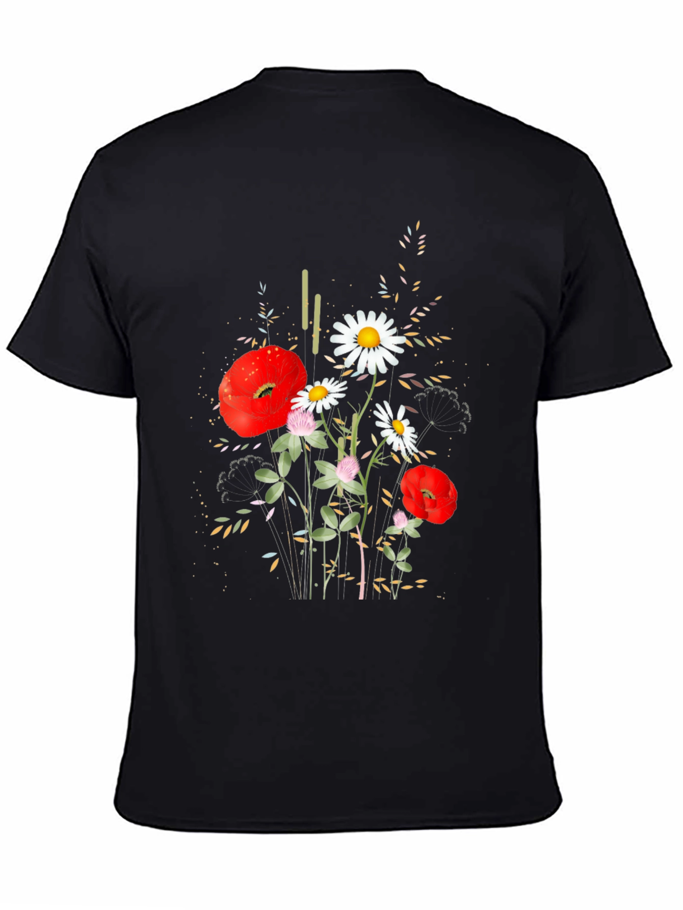 Floral Print Black Cotton T-Shirt