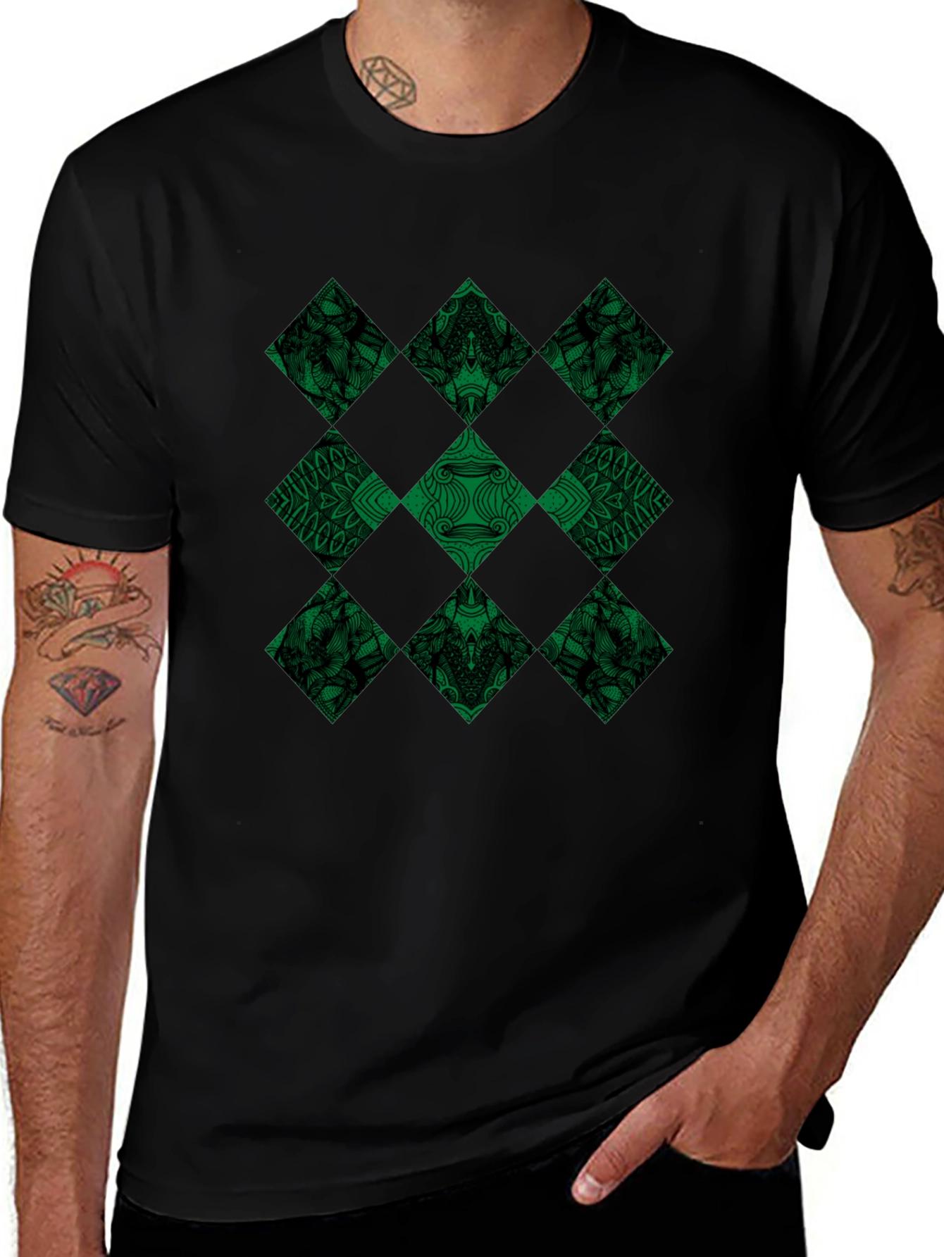 Diamond Pattern Black T-Shirt