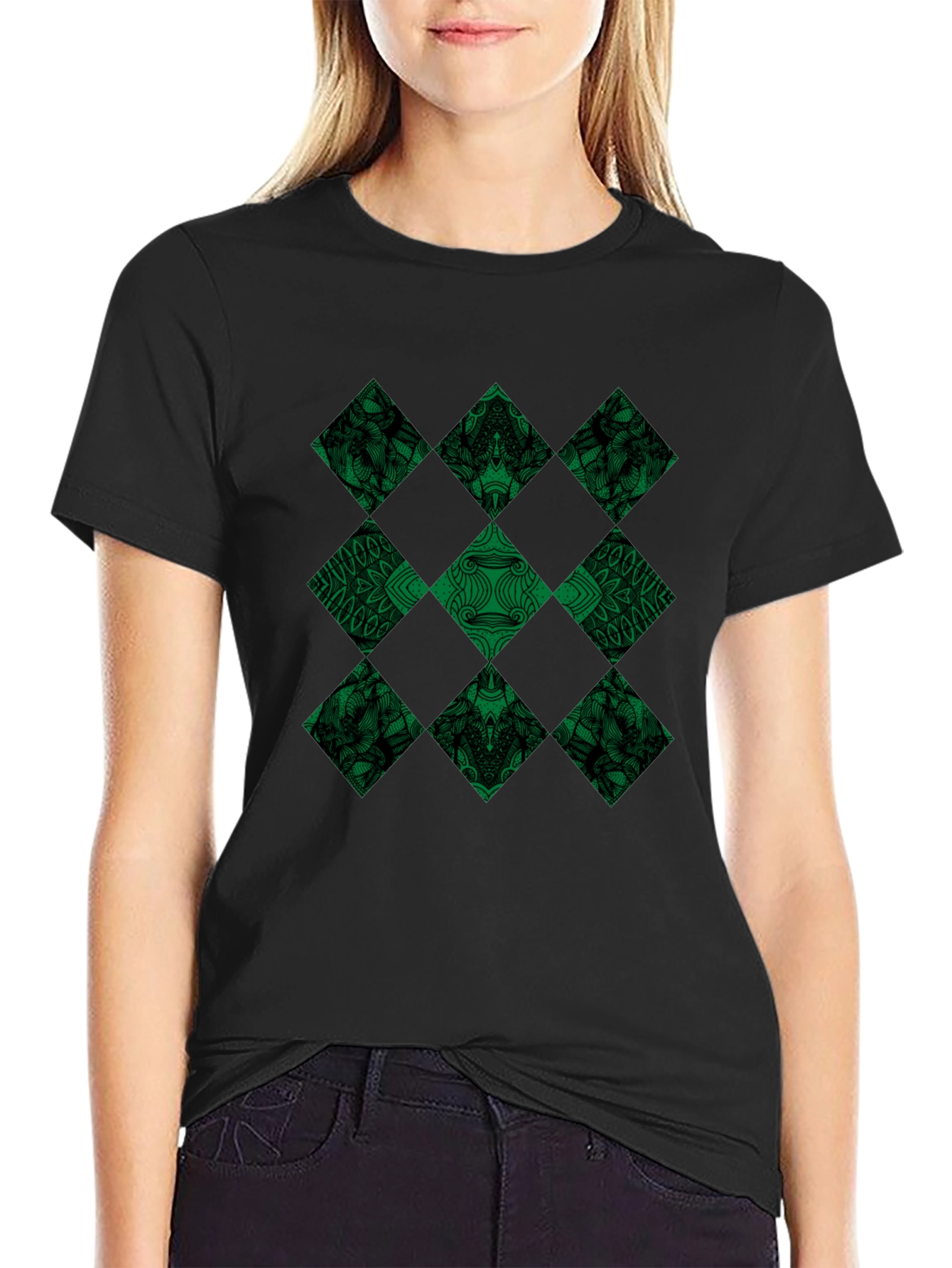 Diamond Pattern Black T-Shirt