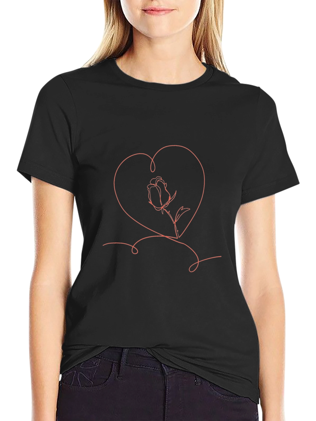 Heart & Rose Graphic Black T-Shirt