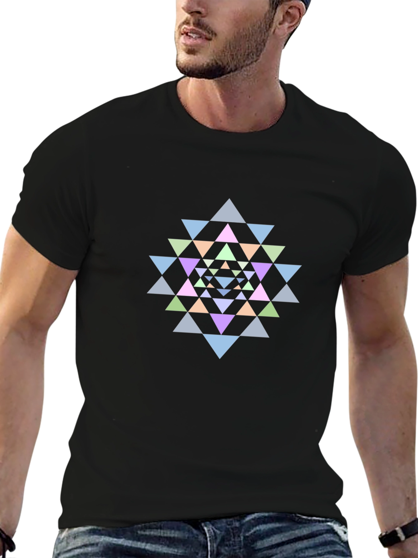 Geometric Mandala Graphic Tee - Black Cotton T-Shirt