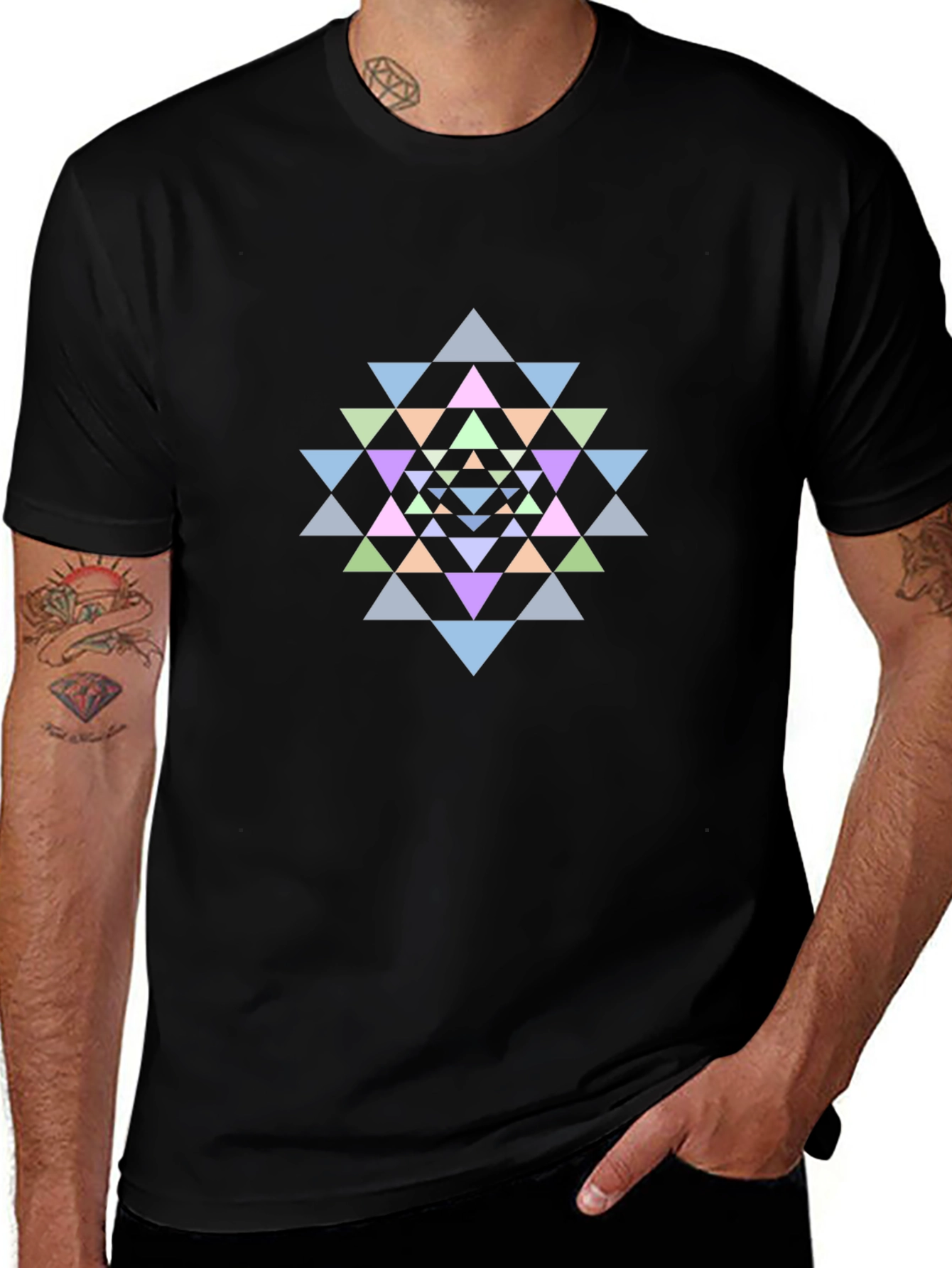 Geometric Mandala Graphic Tee - Black Cotton T-Shirt