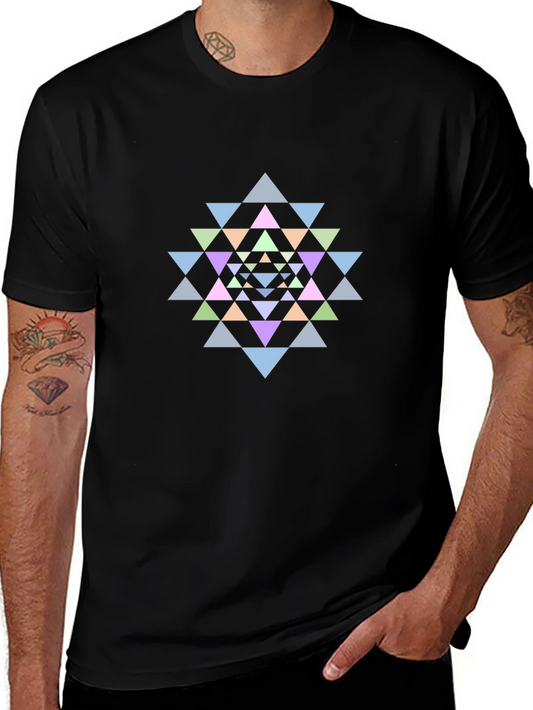 Geometric Mandala Graphic Tee - Black Cotton T-Shirt