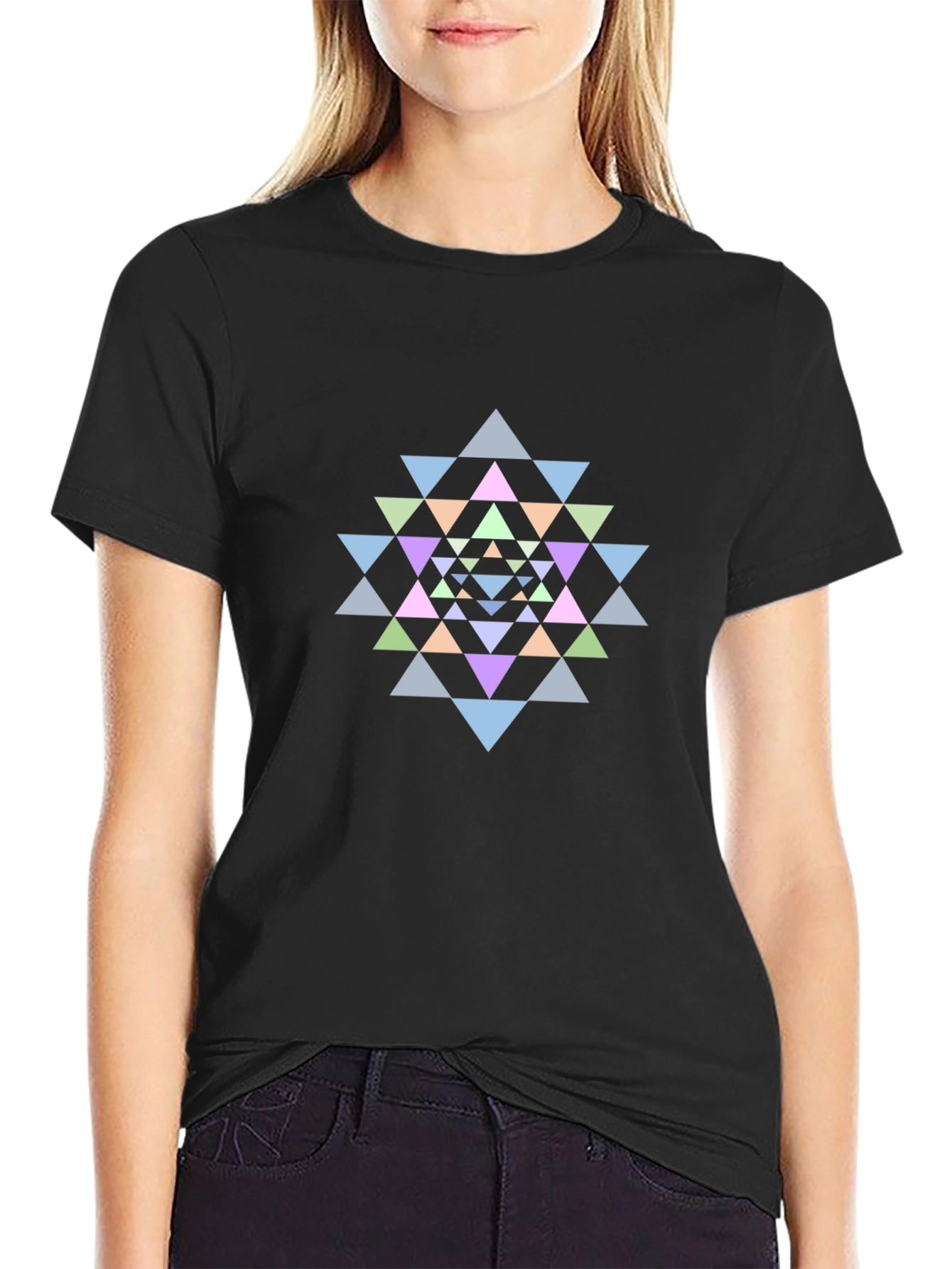 Geometric Mandala Graphic Tee - Black Cotton T-Shirt
