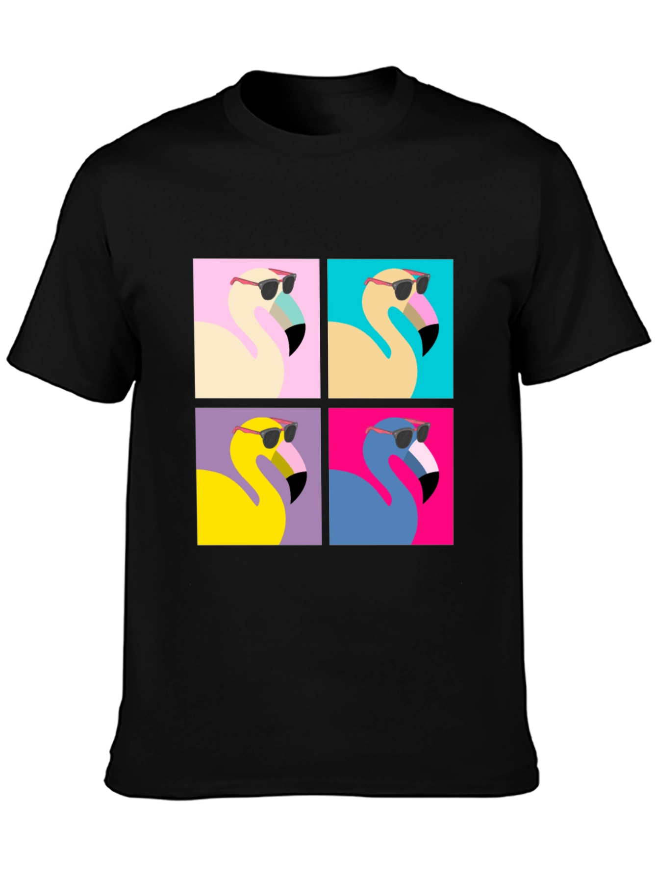Cool Flamingo Pop Art Black Tee