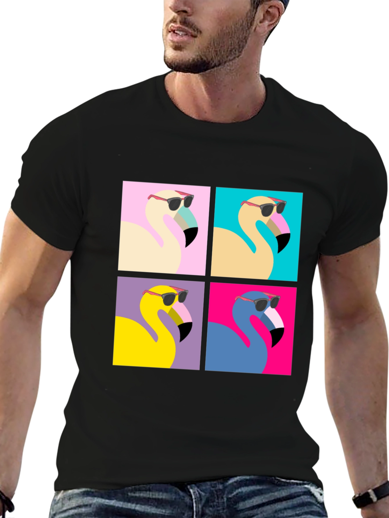 Cool Flamingo Pop Art Black Tee