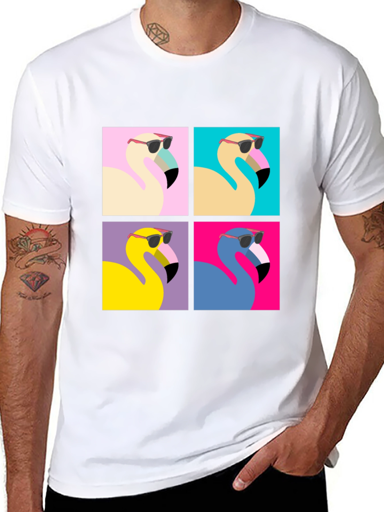 Cool Flamingo Pop Art Black Tee