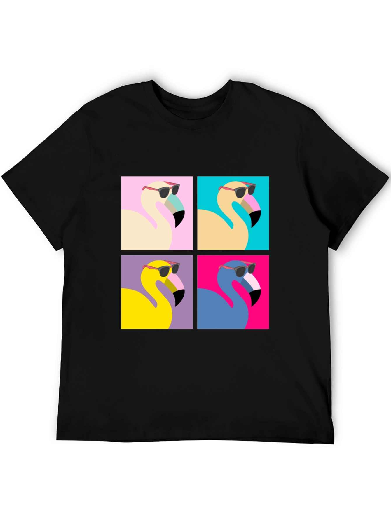 Cool Flamingo Pop Art Black Tee