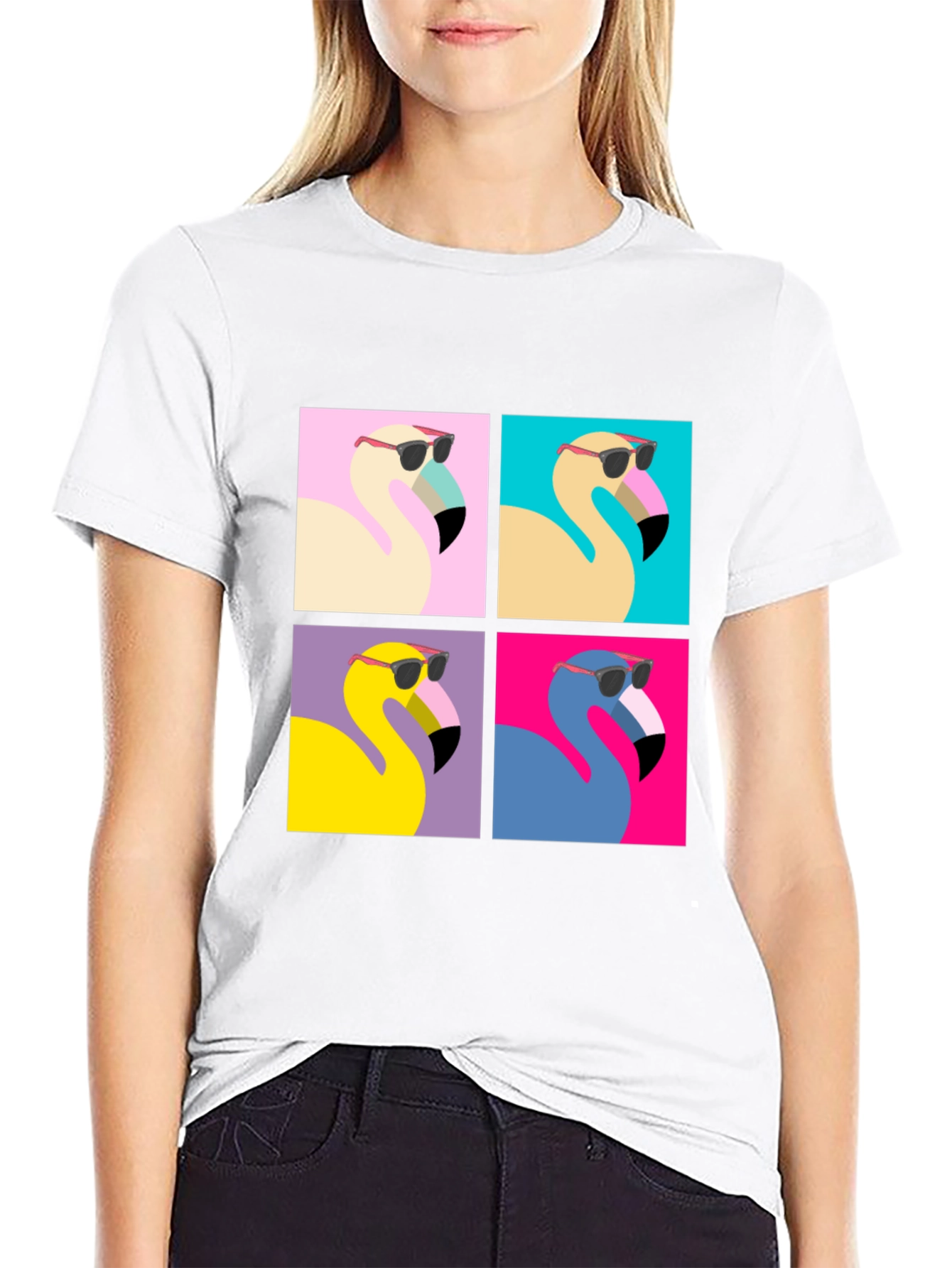 Cool Flamingo Pop Art Black Tee