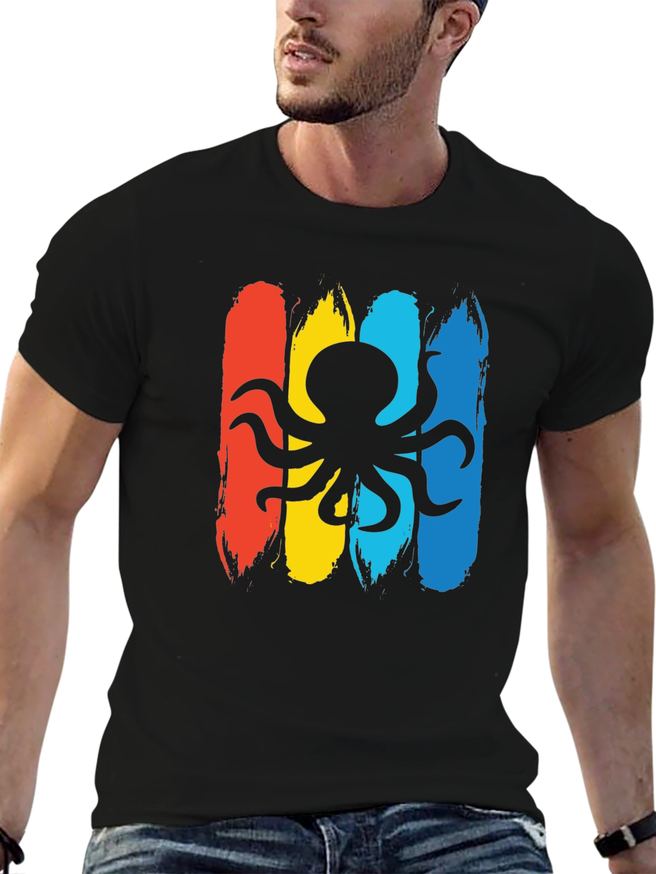 Octopus Graphic Mens Black T-Shirt