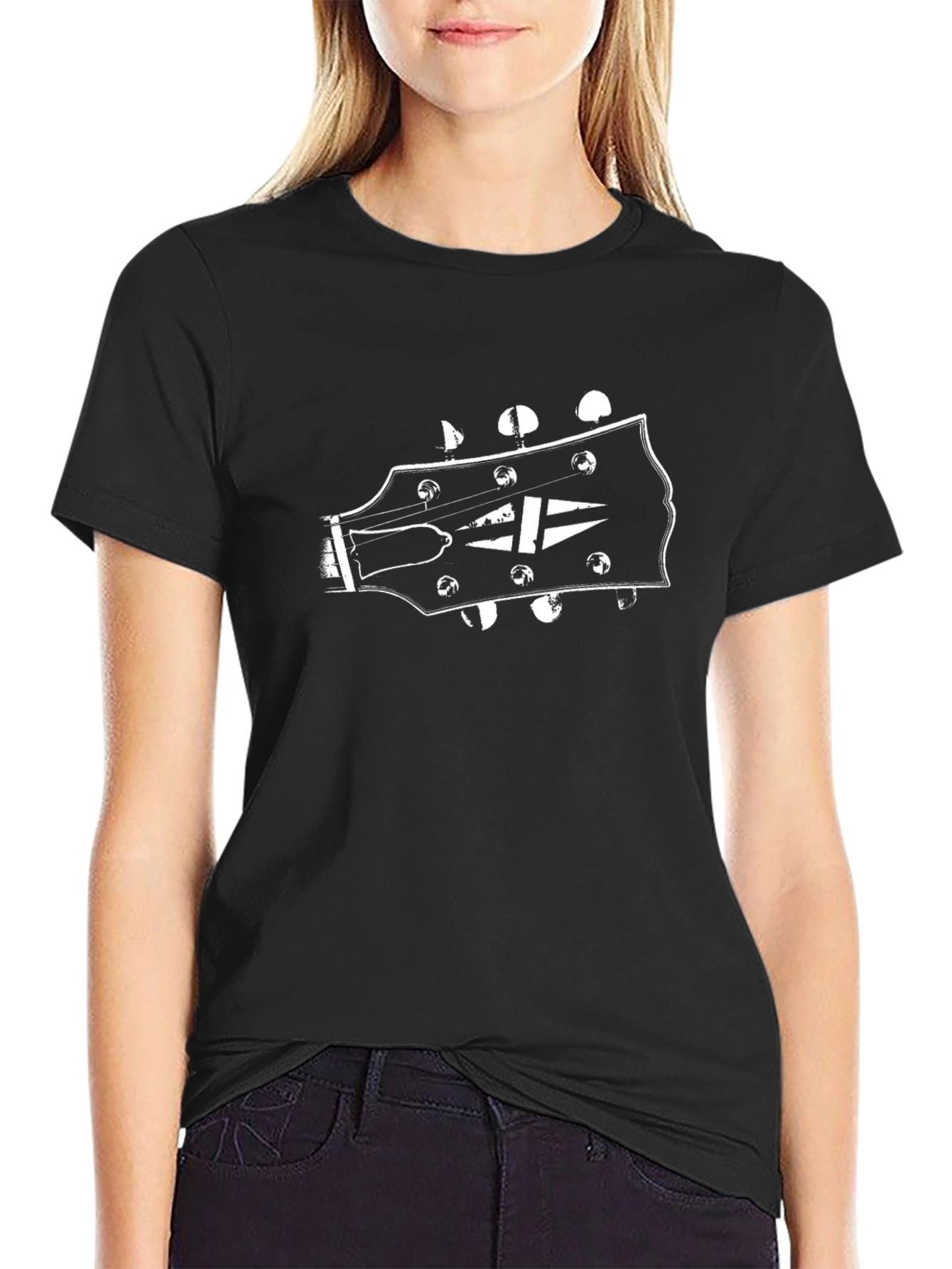 Guitar Headstock Graphic Black T-Shirt