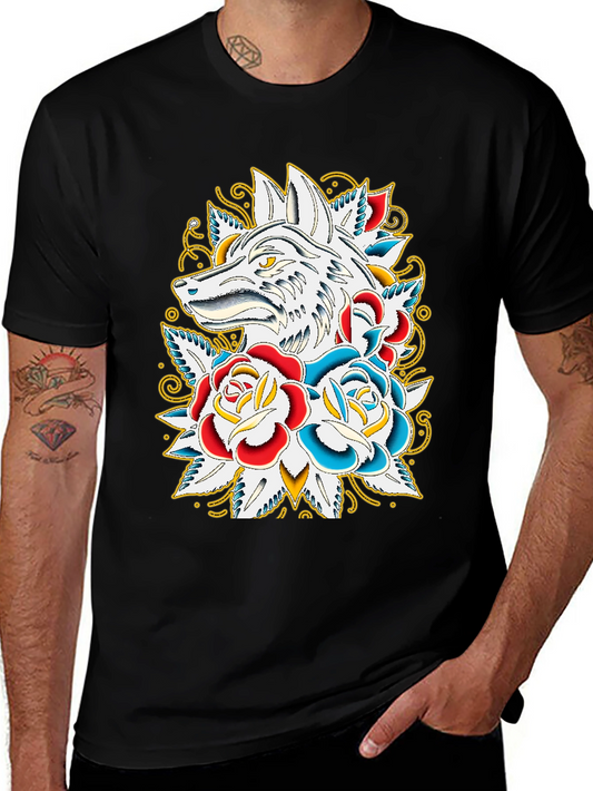 Wolf & Roses Graphic T-Shirt - Black