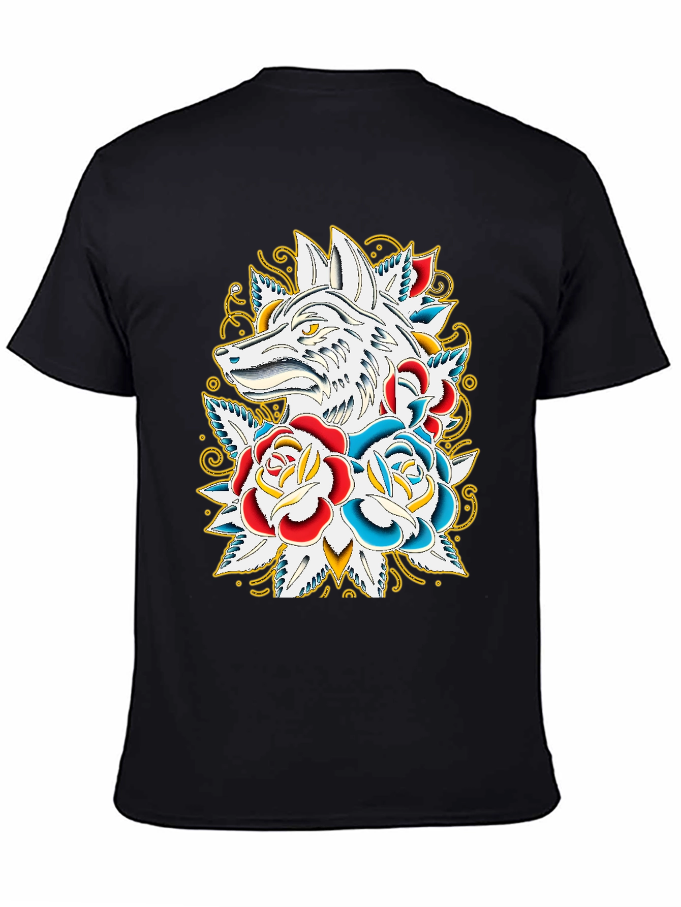 Wolf & Roses Graphic T-Shirt - Black