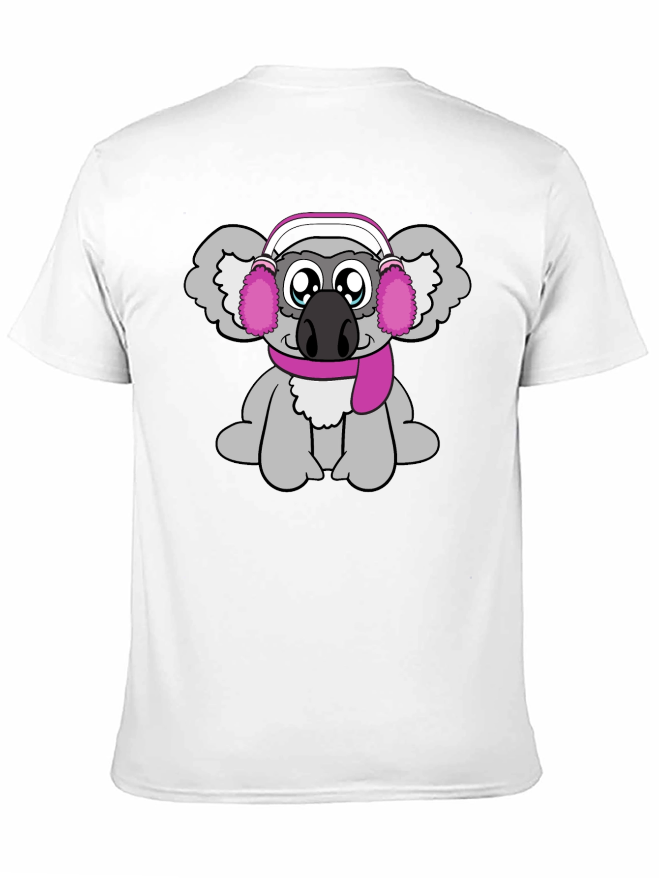 Cute Koala with Earmuffs Graphic Tee - Black