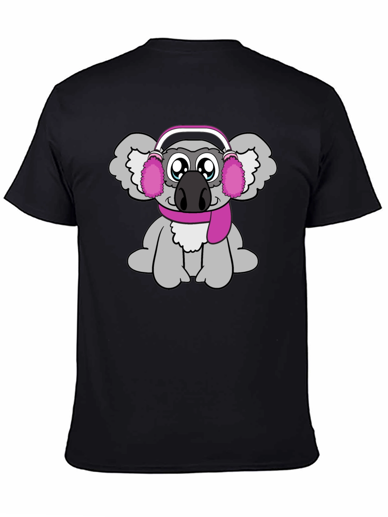 Cute Koala with Earmuffs Graphic Tee - Black