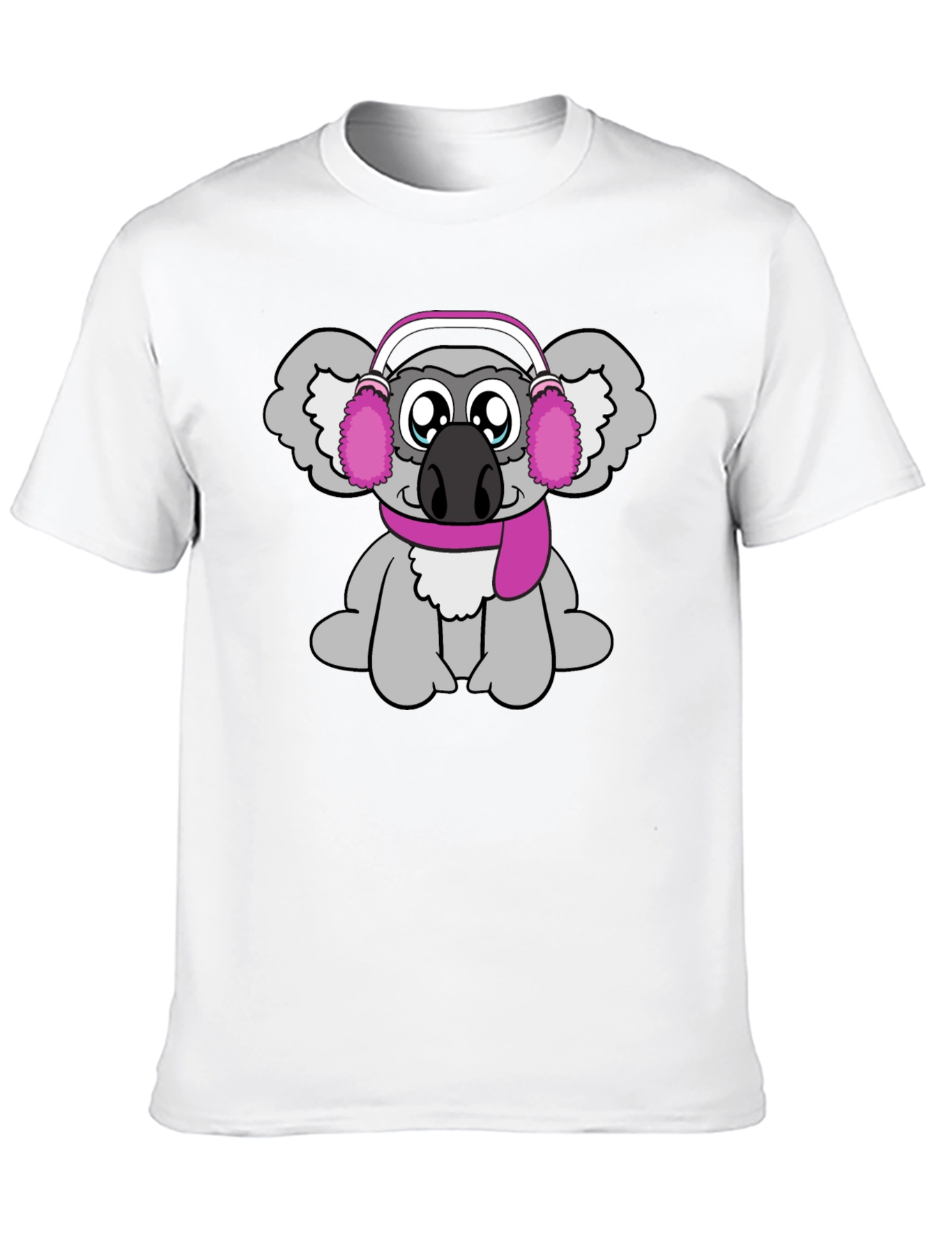 Cute Koala with Earmuffs Graphic Tee - Black