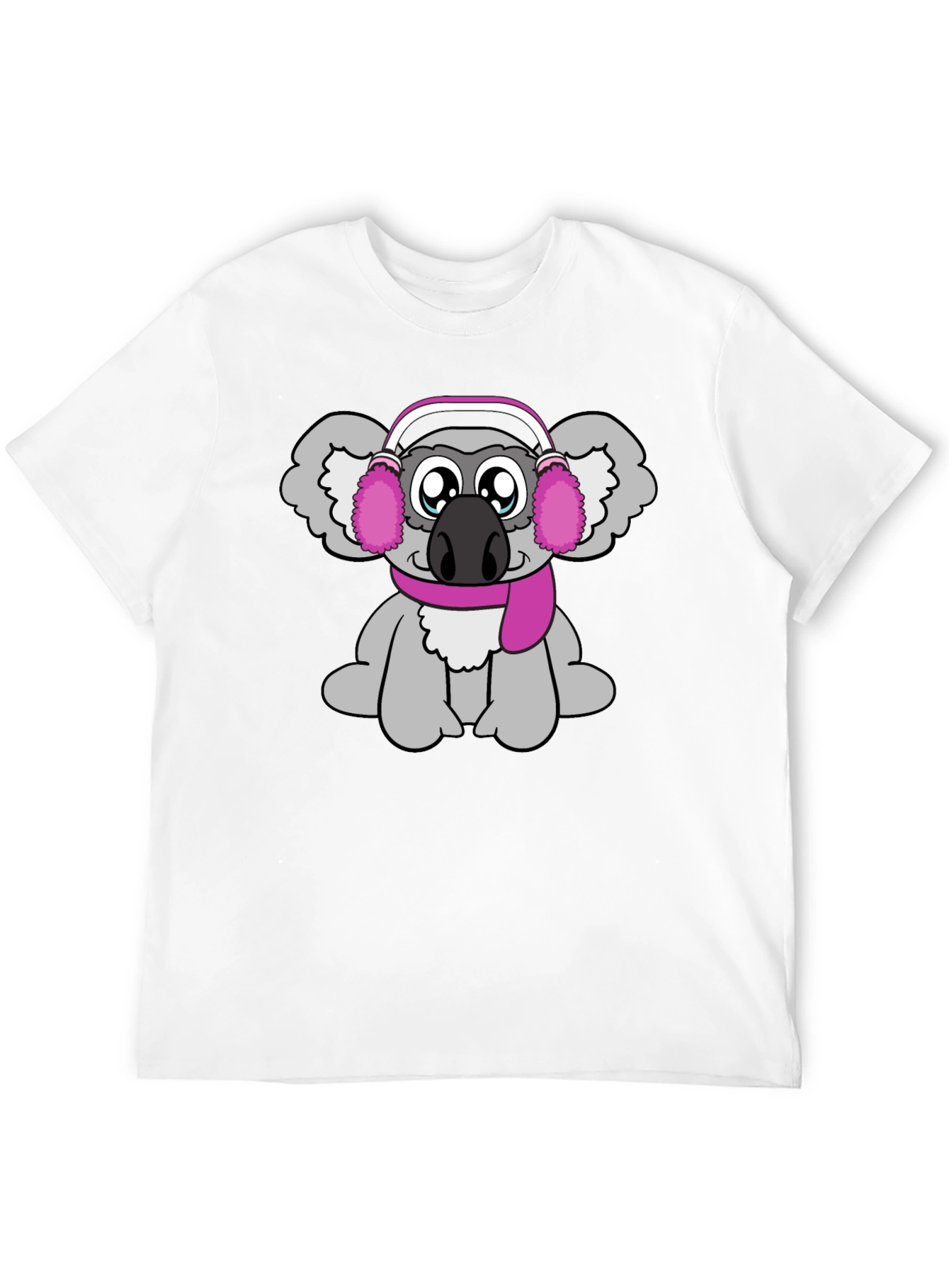 Cute Koala with Earmuffs Graphic Tee - Black
