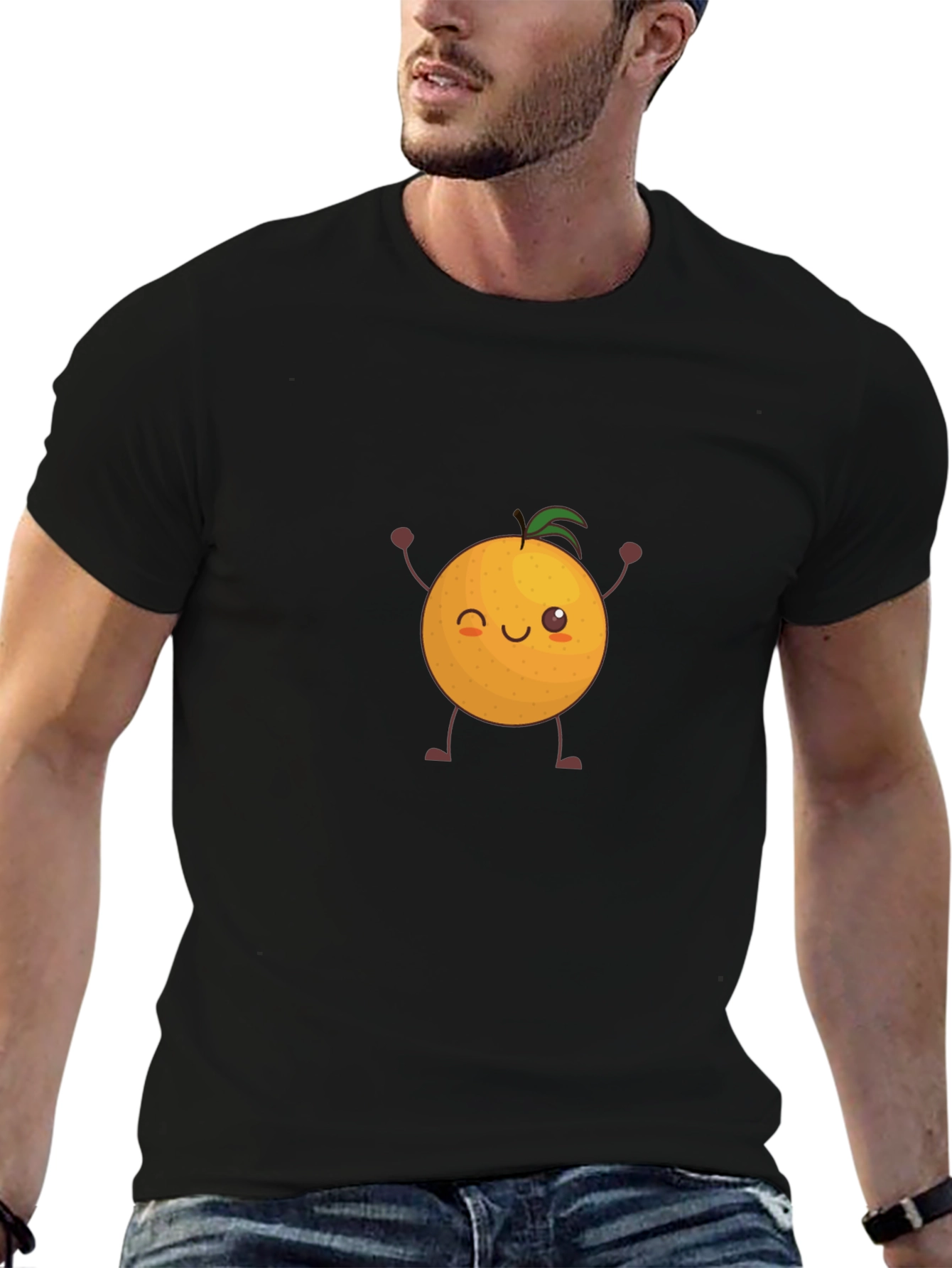 Cute Orange Graphic Tee - Black Cotton T-Shirt