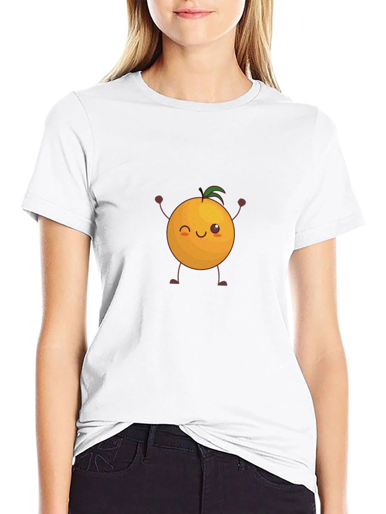 Cute Orange Graphic Tee - Black Cotton T-Shirt