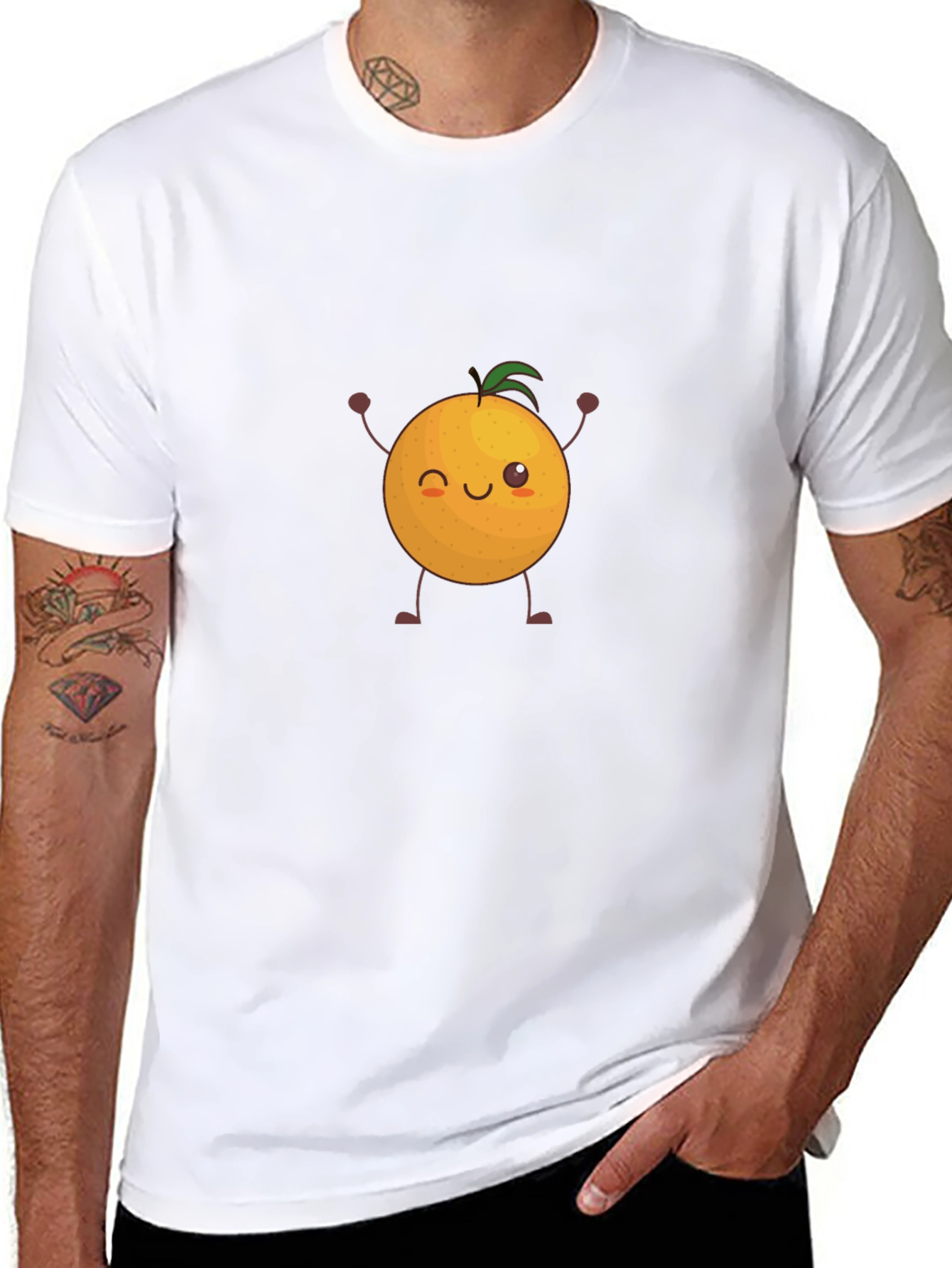 Cute Orange Graphic Tee - Black Cotton T-Shirt