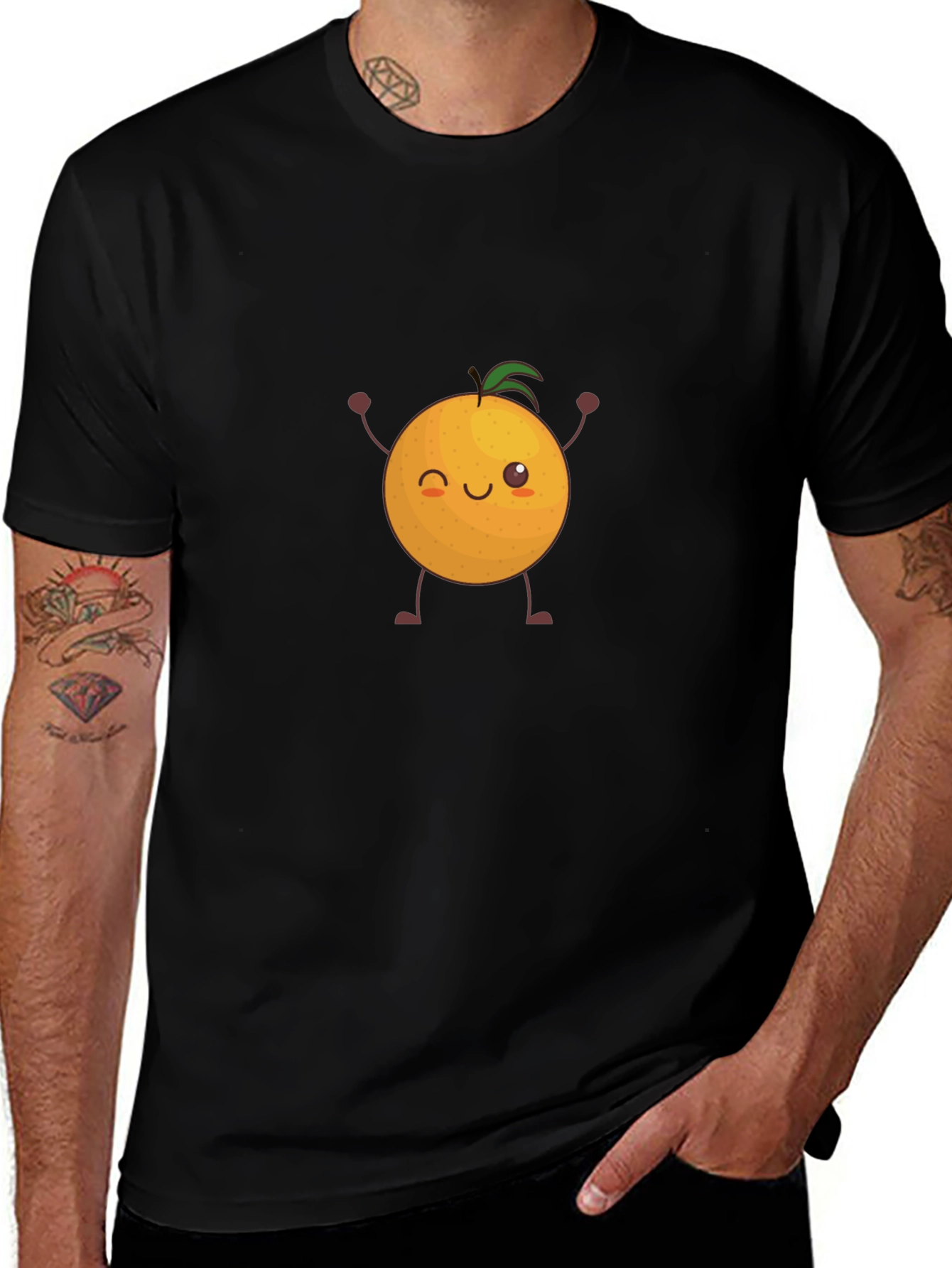 Cute Orange Graphic Tee - Black Cotton T-Shirt